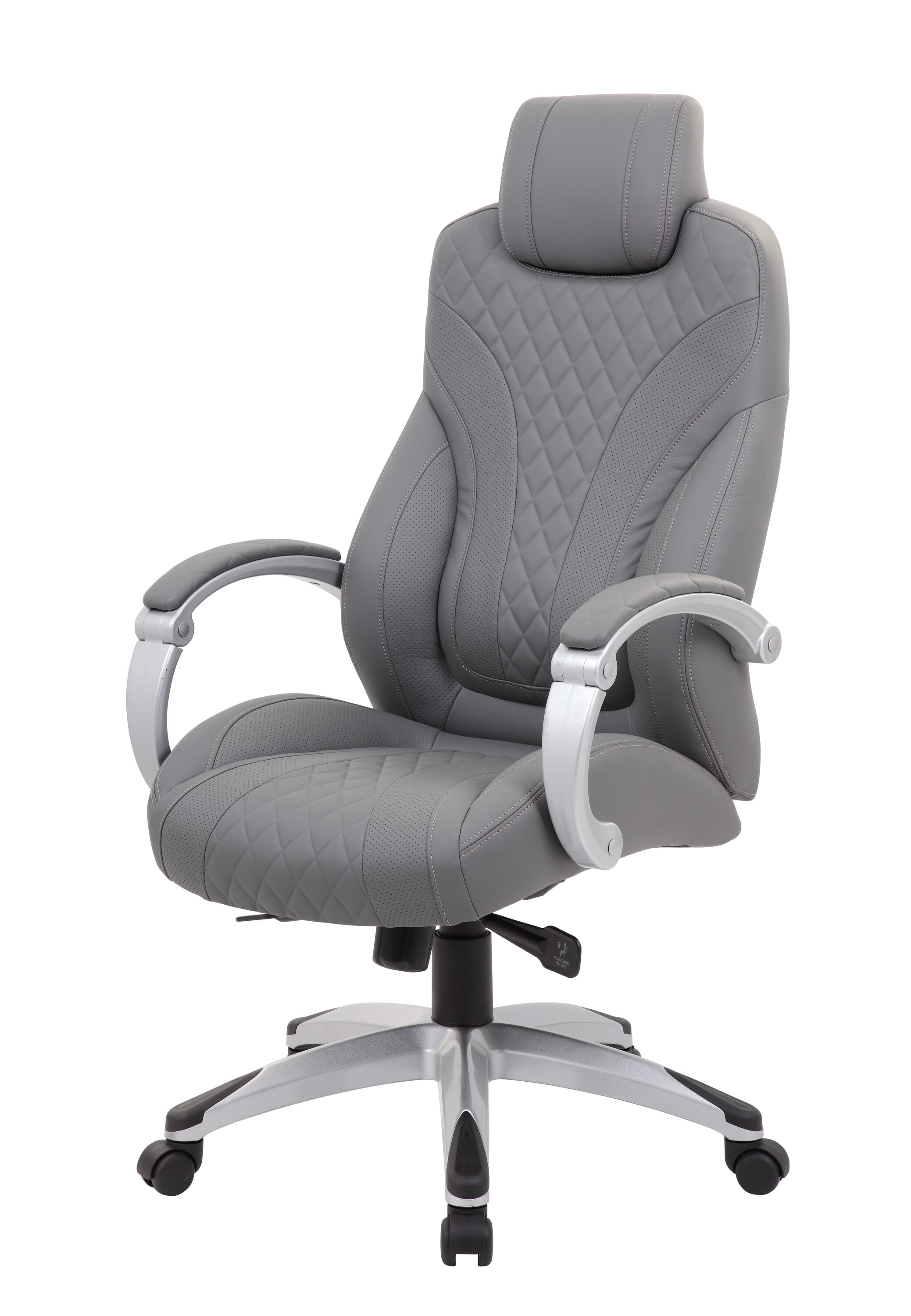 Executive Gray Leatherette High-Back Swivel Office Chair with Fixed Arms