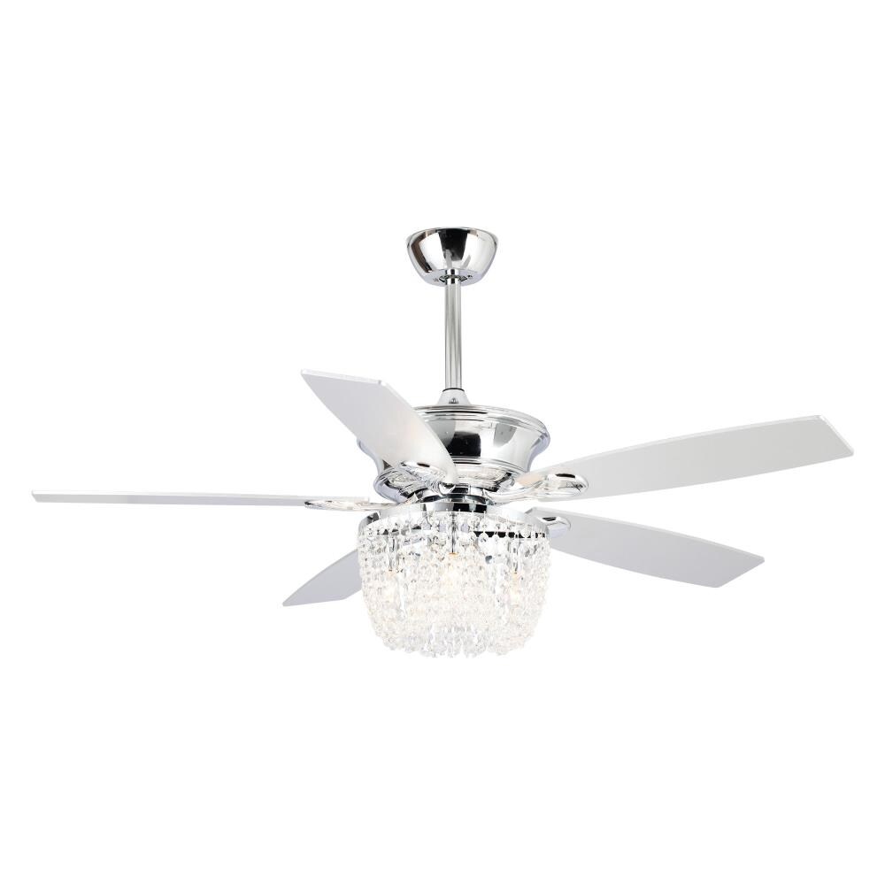 Parrot Uncle F6279110V 52-Inches Chrome with Silver Blades Indoor Downrod mount Chandelier Ceiling Fan With Light and Remote ( 5 -Blade)