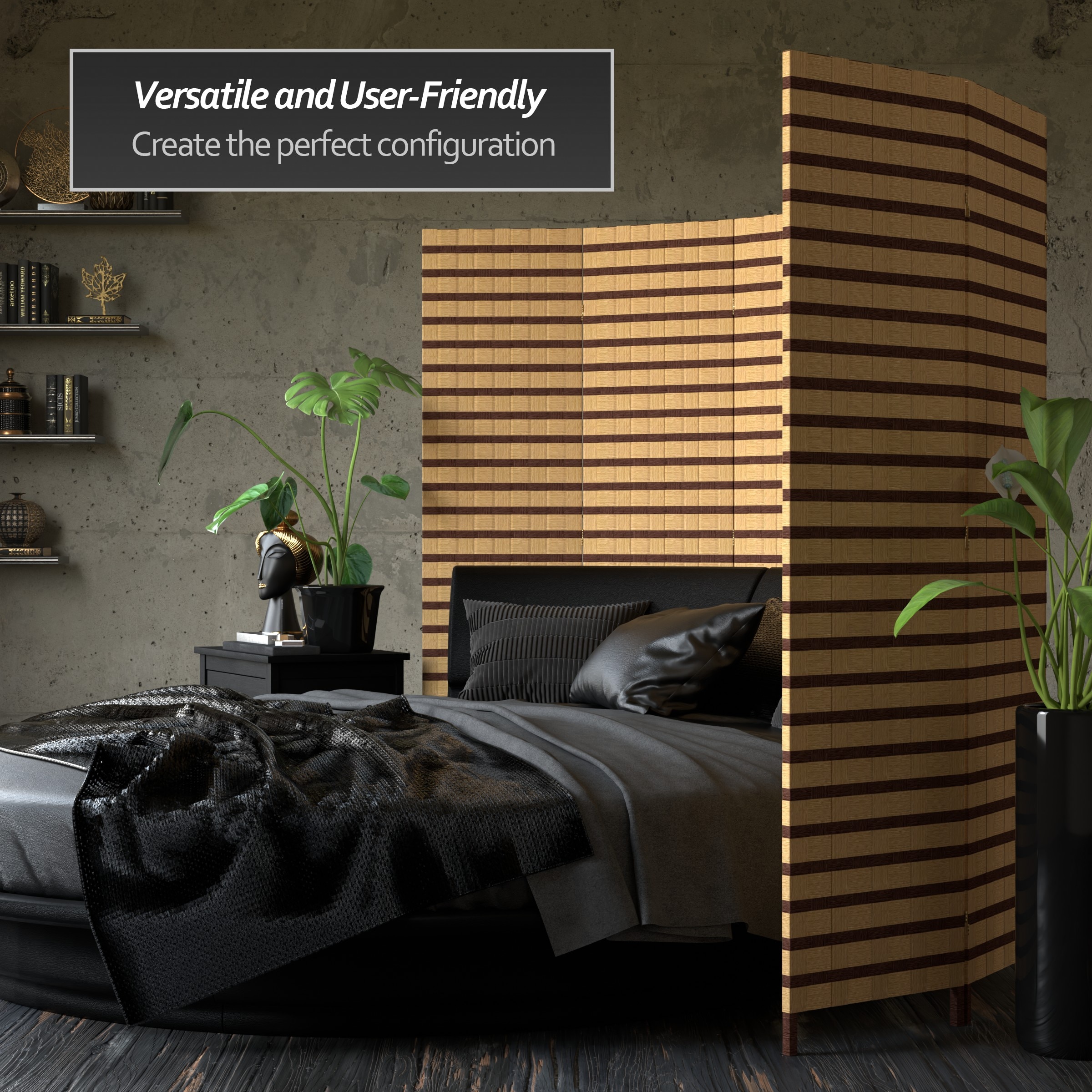 Natural Fiber Two-Tone Folding Room Divider with Spruce Frame