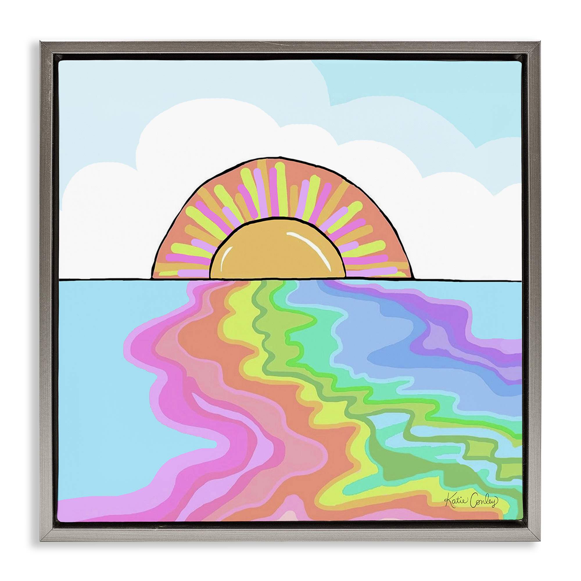 Stupell Industries BS-764-FFL-17X17 Swirling Rainbow on Sea Surface Floating Frame design by Katie Conley