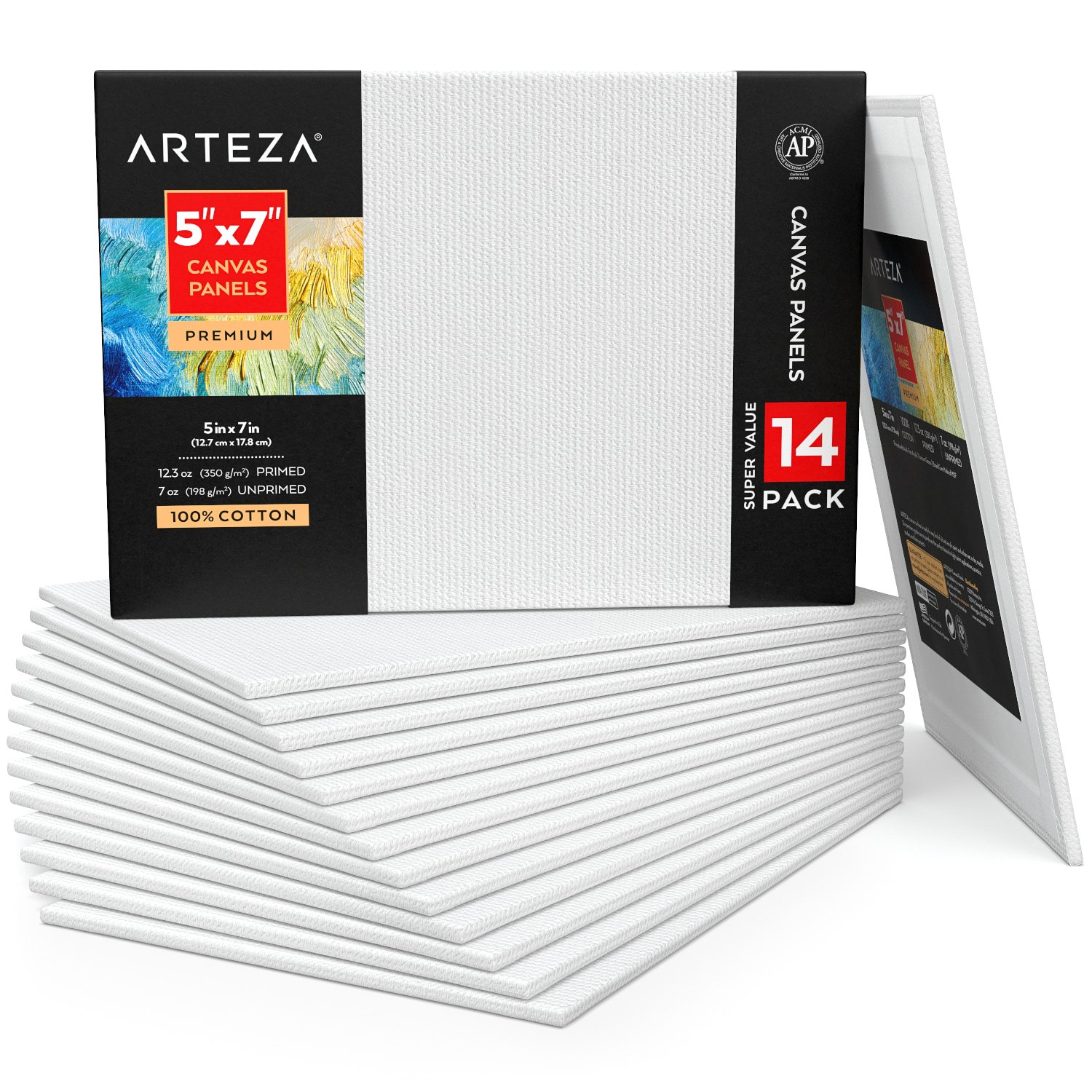 ARTEZA Arteza Canvas Panels, Premium, White, 5x7, Blank Canvas