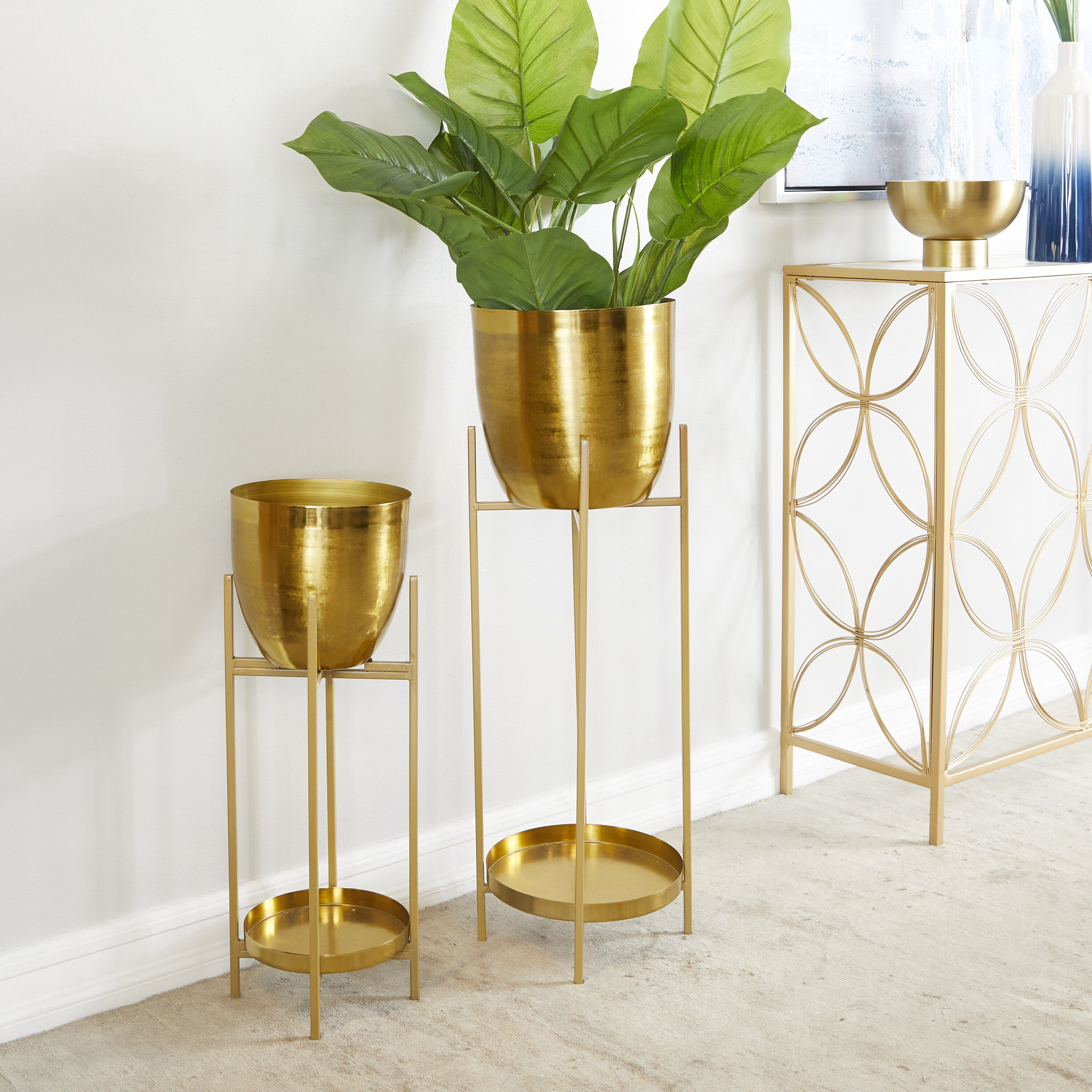 Grayson Lane 2 Pack Round 11 In W Large Gold Metal Contemporary Modern Indoor Planter Stand