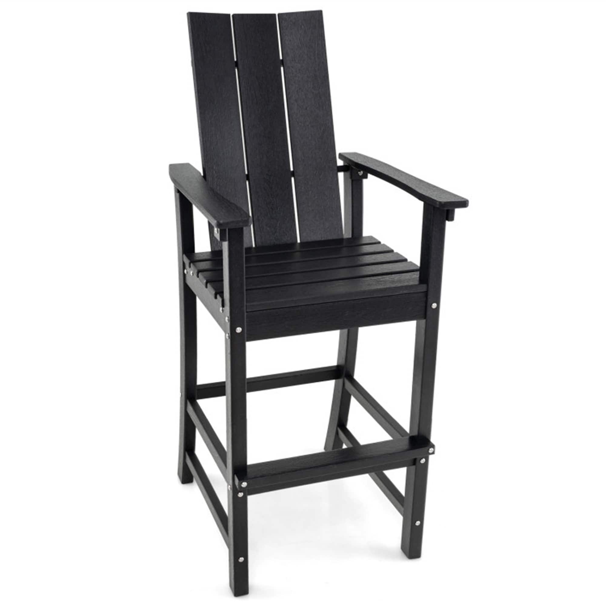 BABOOM BOM-11903BK-CO Tall Adirondack Chair Black HDPE Frame Stationary Bar Stool Chair with Slat Seat