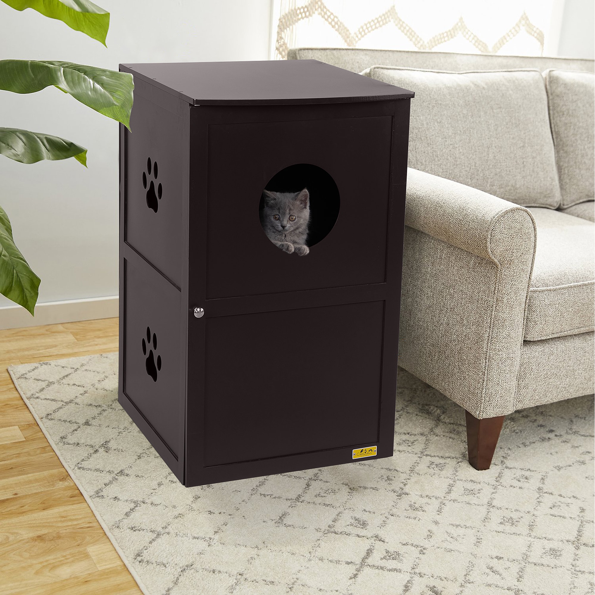 Coziwow CW12K0330-L02 2-Tier Wood Cat House Washroom Litter Box