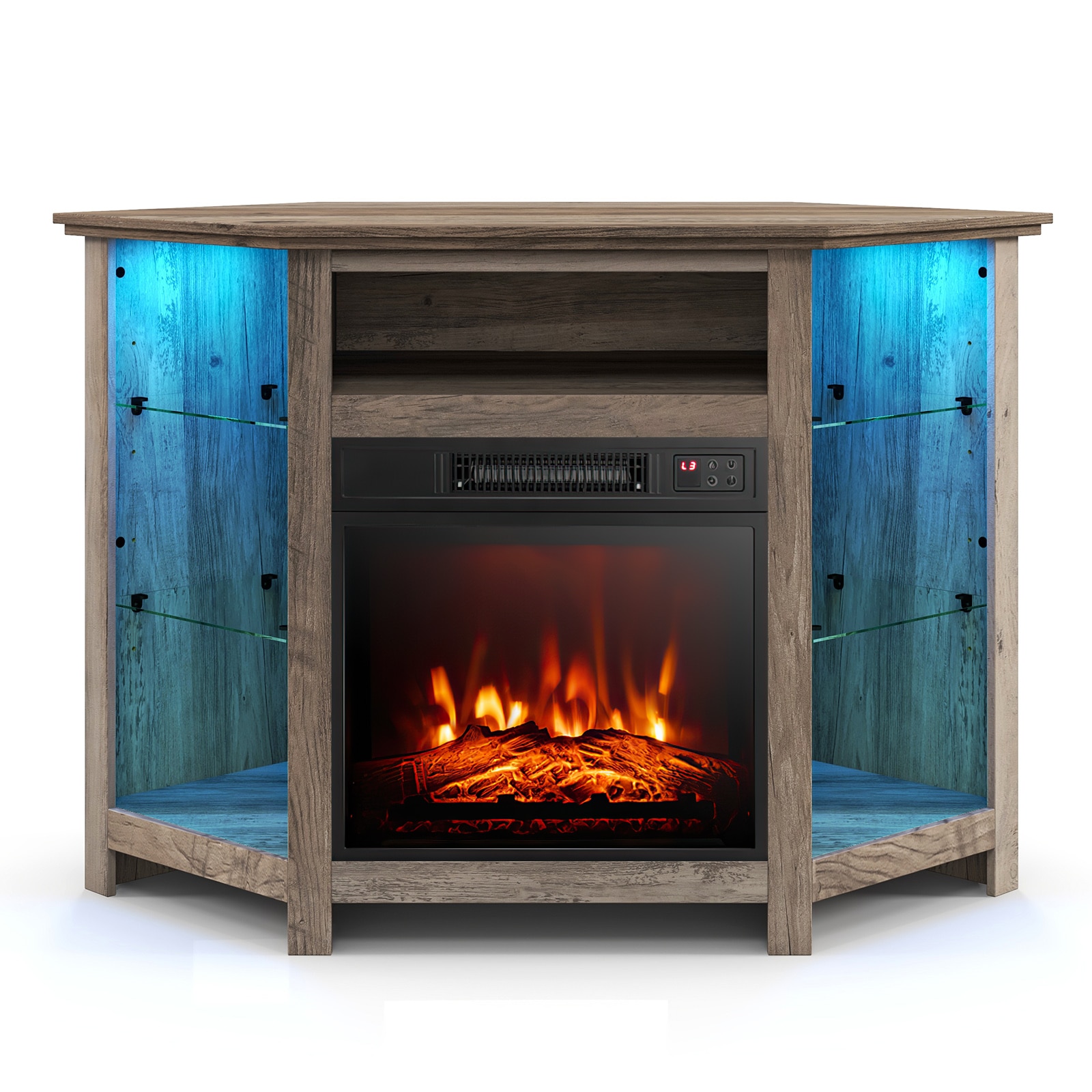 Clihome CL-GRUS-10169 45-Inches W Gray TV Stand with Fan-forced Flat wall Electric Fireplace with Remote Control Included