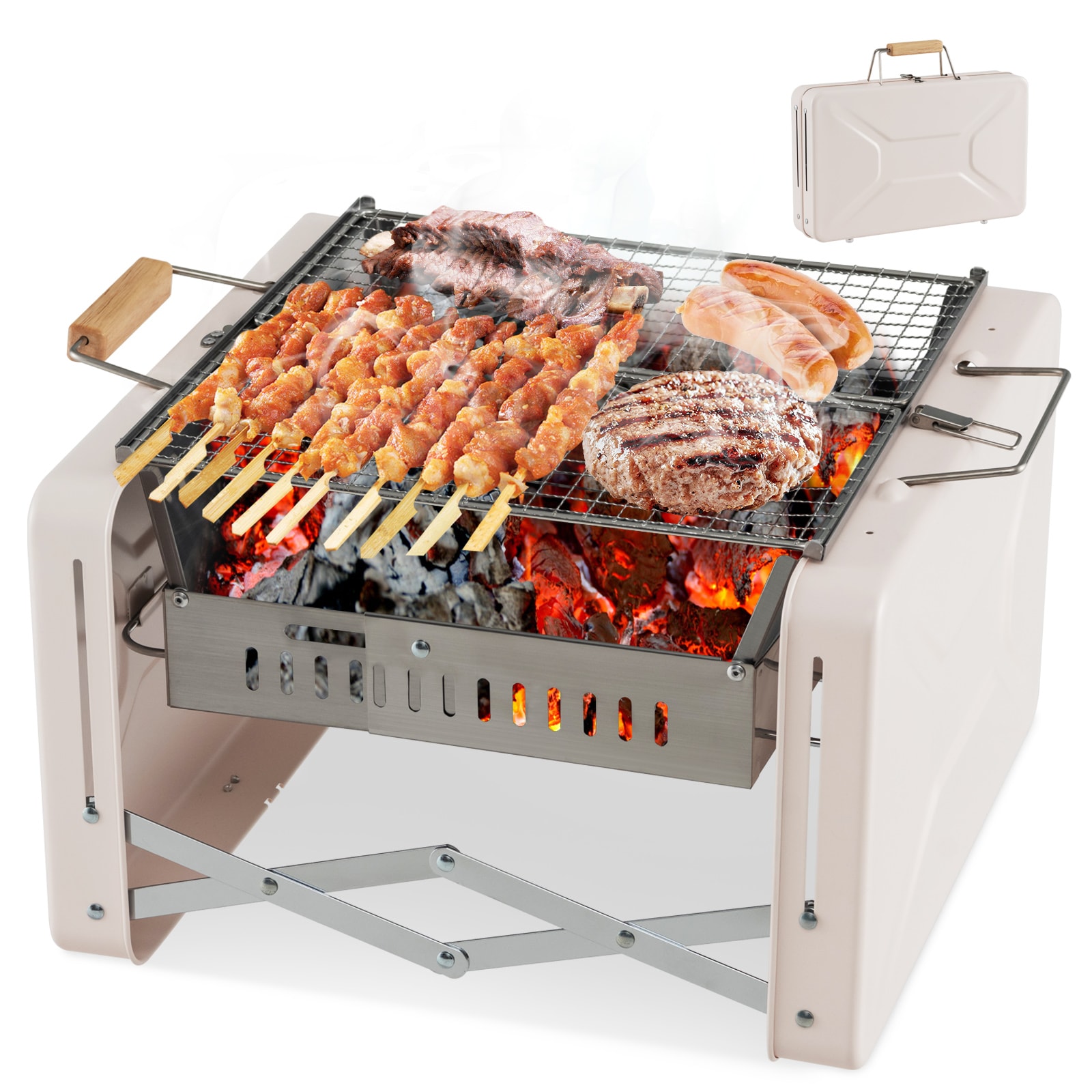 Slickblue D-CO-SM21411PN 156 sq in Beige Portable Charcoal Grill for Camping Tailgating and Picnics