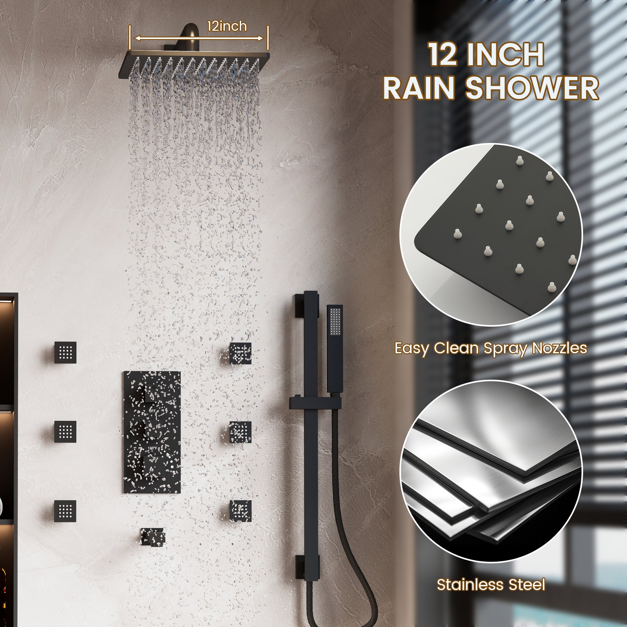 CASAINC CA-A4384-MB Showerhead-Bar-Panels - View #4