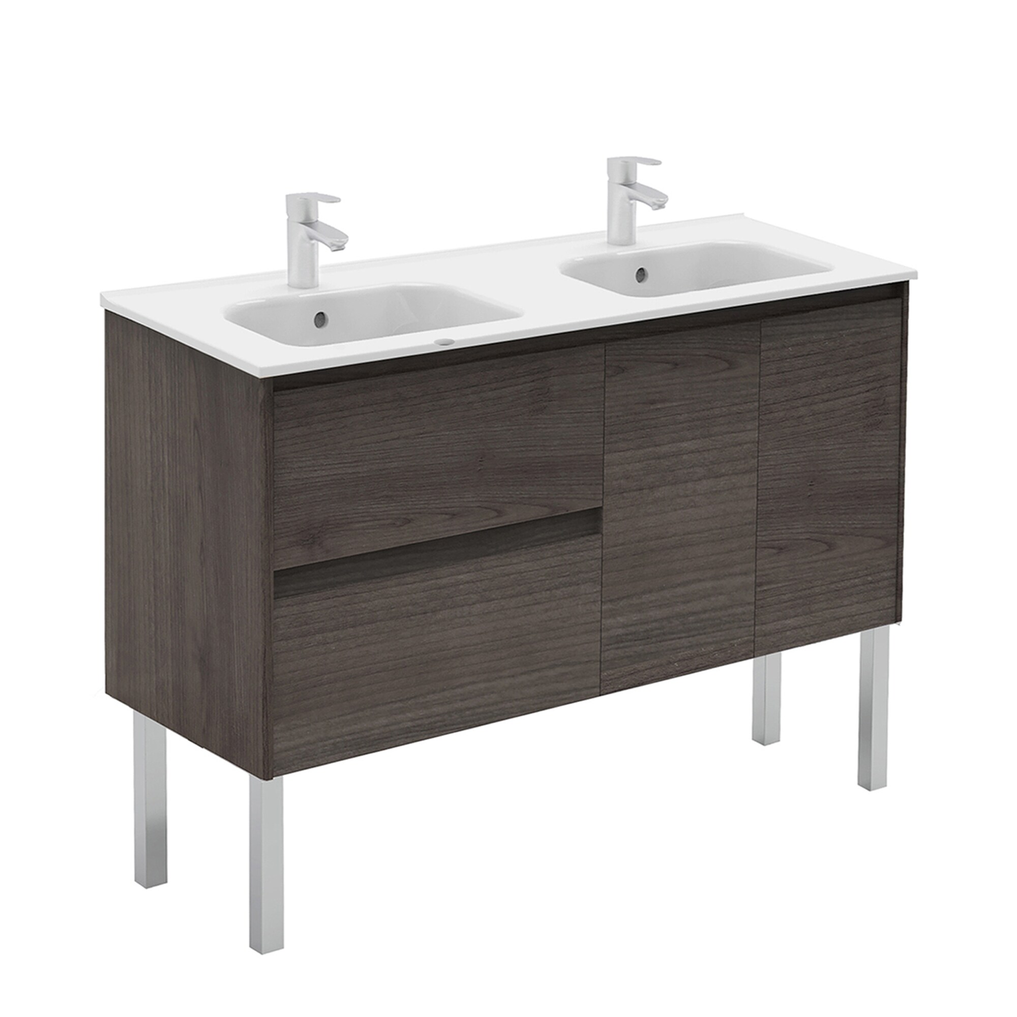 WS Bath Collections Ambra 48-in Samara Ash Double Sink Bathroom Vanity with Ceramic White Ceramic Top