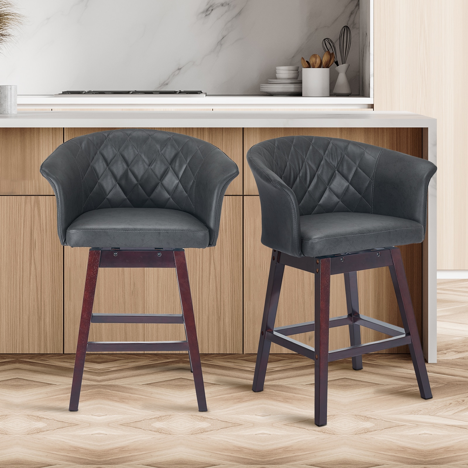 LOVMOR SF-L-2117-BG 360 Degree Swivel Bar Stools Counter Height Barstools Modern Upholstered Bar Stools 2 pack