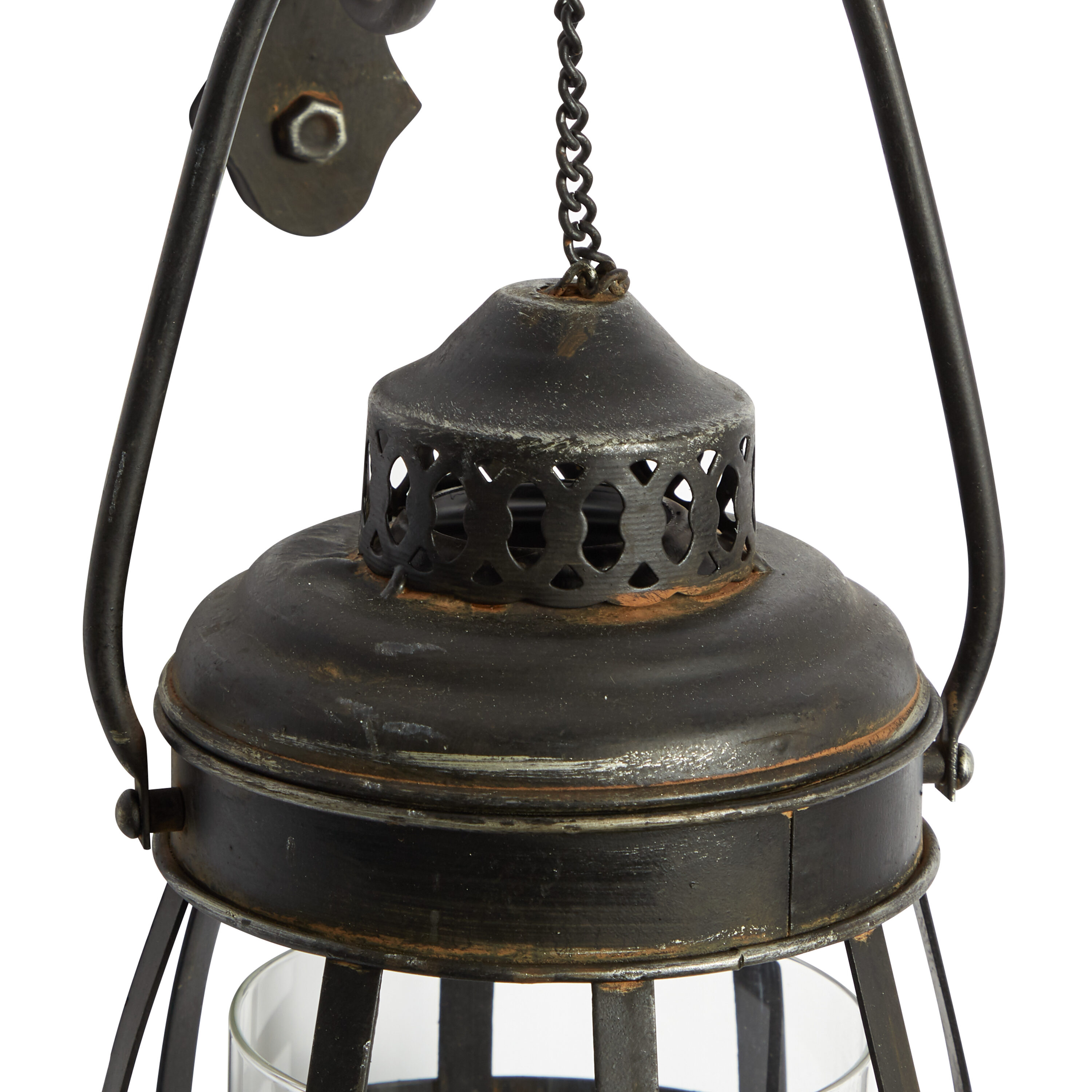 Elegant Brown Bronze Metal Glass Lantern Wall Sconce, 7"W x 19"H