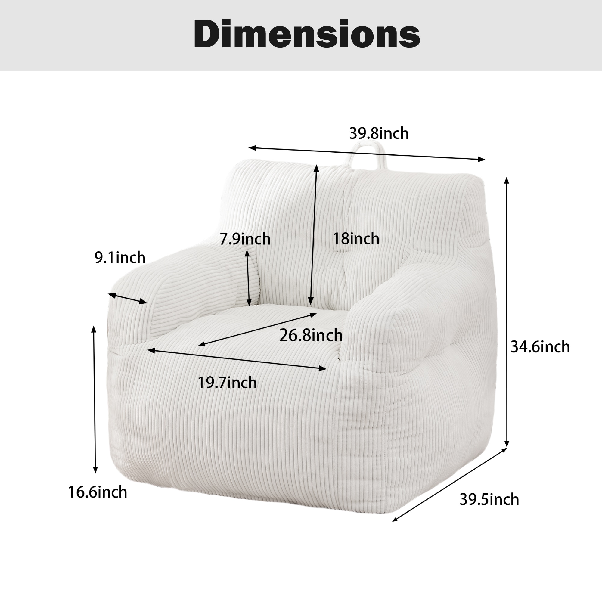 Hrinhom HC-D2010-WHITE Bean-Bag-Chairs - View #10
