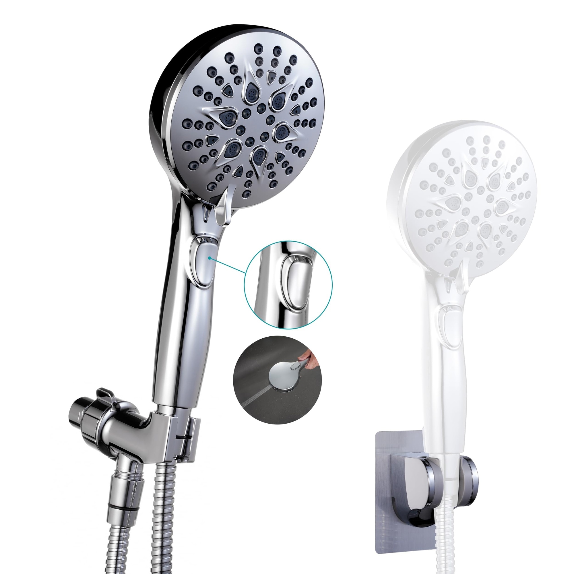 Misopily  Handheld Shower Head with on off Switch Built in Power Spray 7 Setting High Pressure Spray Shower Wand with 79in Long Hose Bracket and