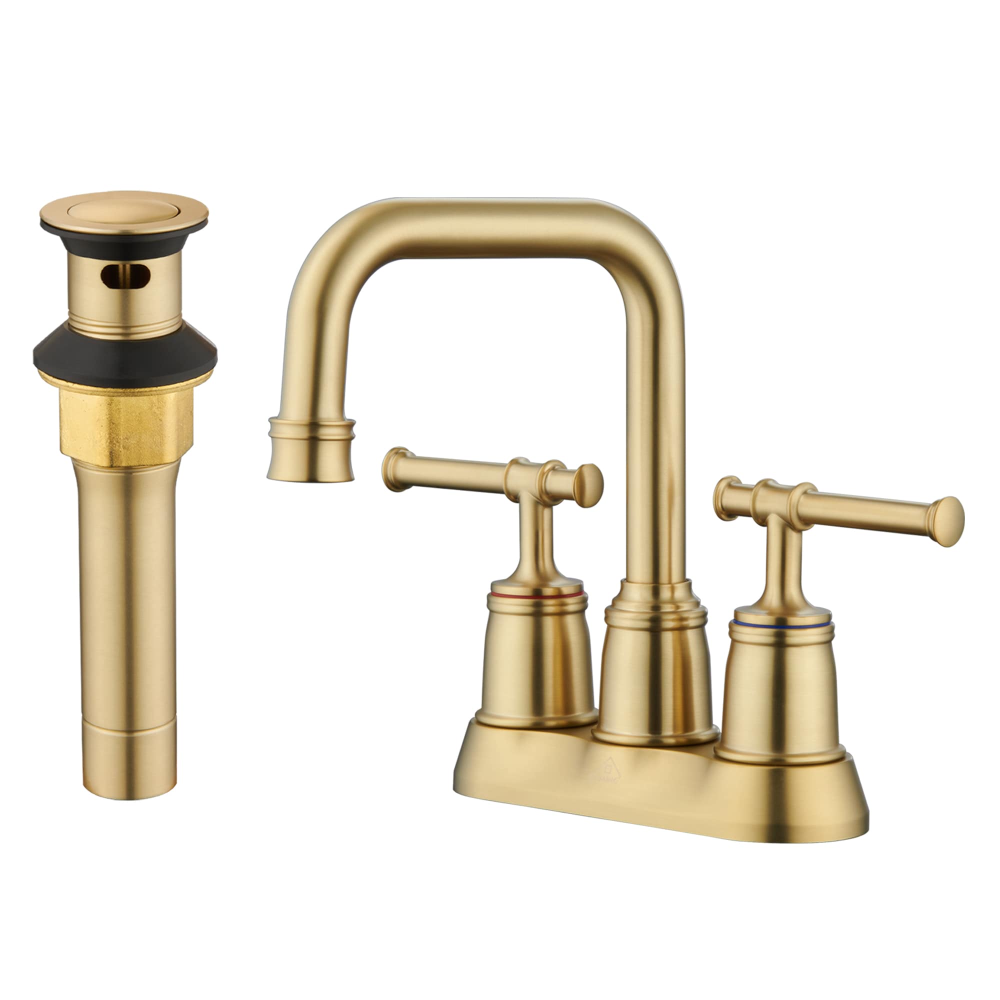 CASAINC YT-71MB Brushed Gold 4-in centerset 2-handle Mid-arc Residential Handle Bathroom Sink Faucet with Drain with Deck Plate