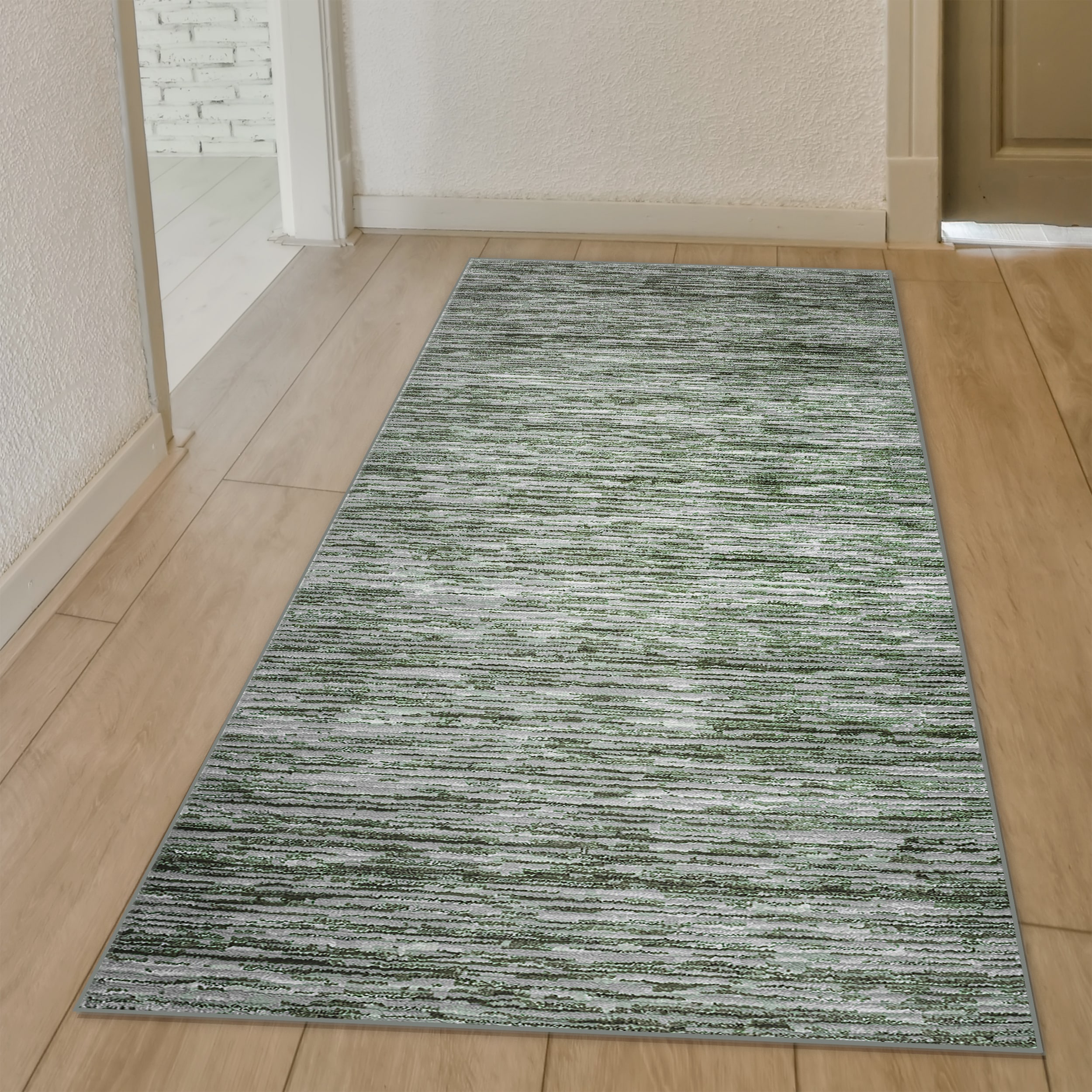 Radici USA 1228/1034/GREEN Davide 2 x 8 (ft) Loomed Polypropylene Green Rectangular Indoor Stripe Mid-Century Modern Runner rug