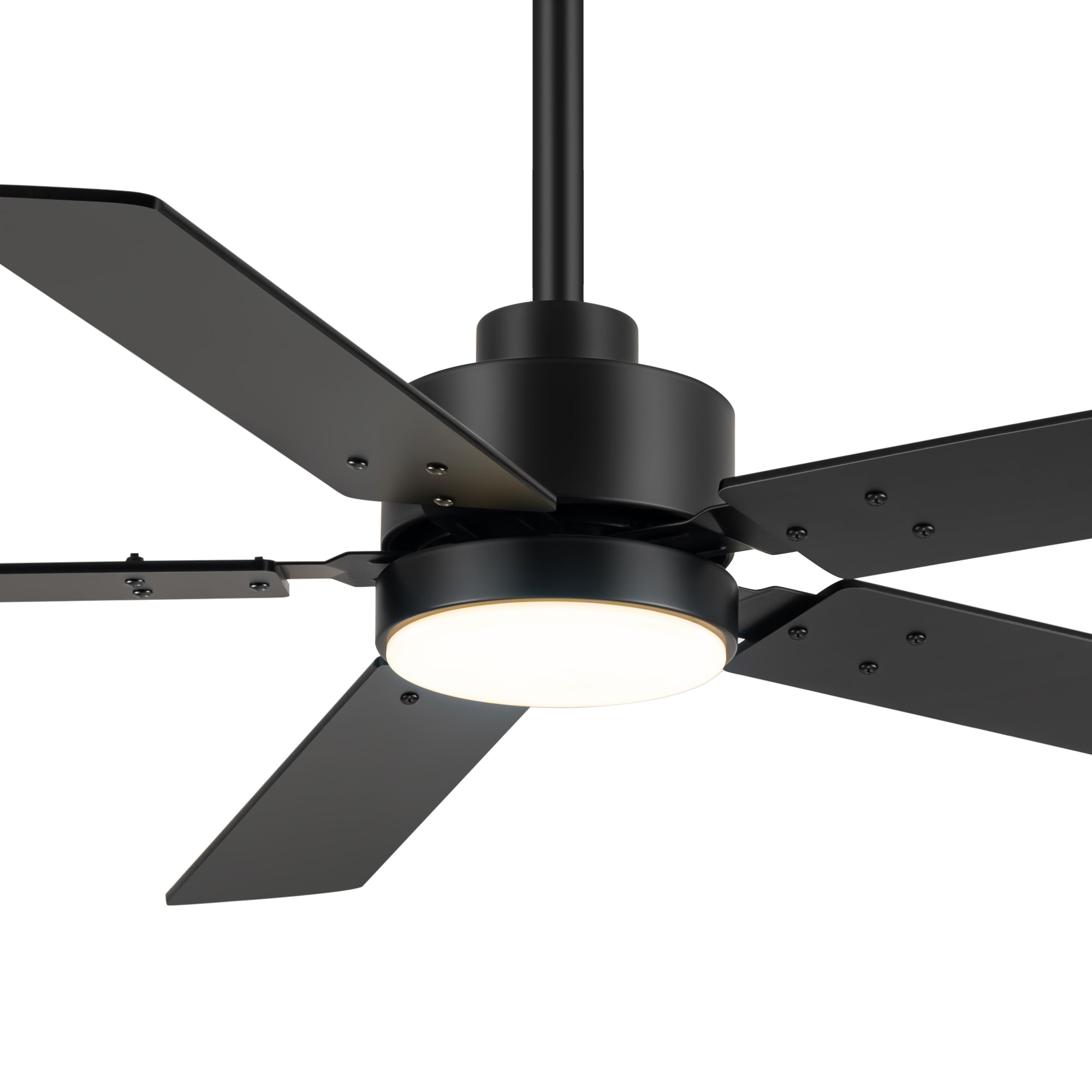 Flashwind 48-in Matte Black with Black/Wood Grain Plywood Blades LED Indoor Downrod Mount Ceiling Fan With Remote Control Included 5-Blade