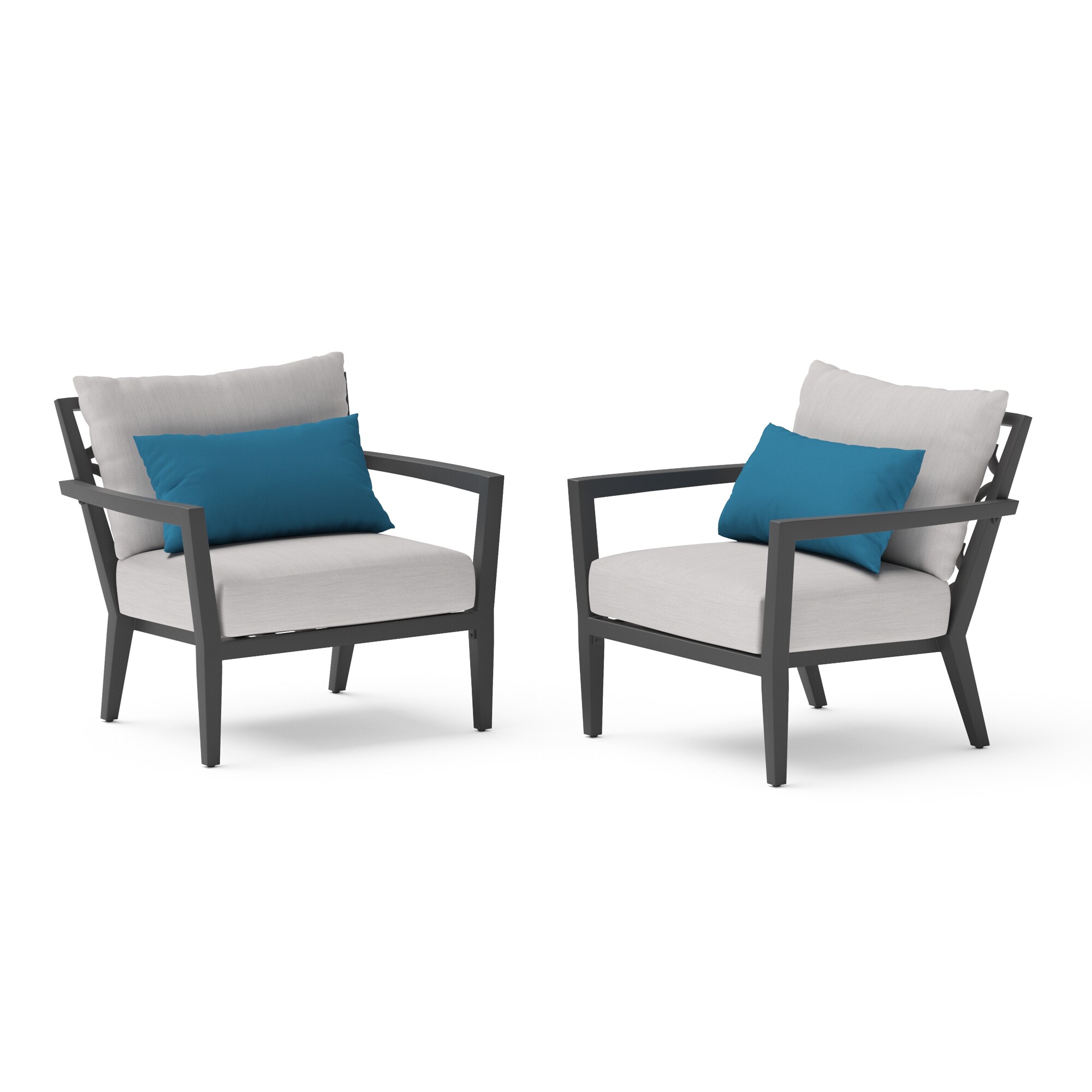 RST Brands OP-ALCLB2-VEN Venetia Set of 2 Espresso Aluminum Frame Stationary Conversation Chair with Gray Sunbrella Cushioned Seat