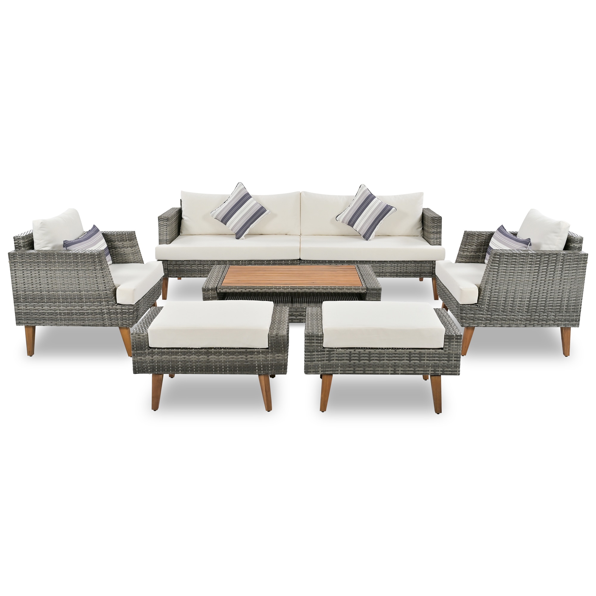 CASAINC DS-W261S00005 Outdoor Conversation Sets 6 -Piece Wicker Patio Conversation Set with Off-white Cushions