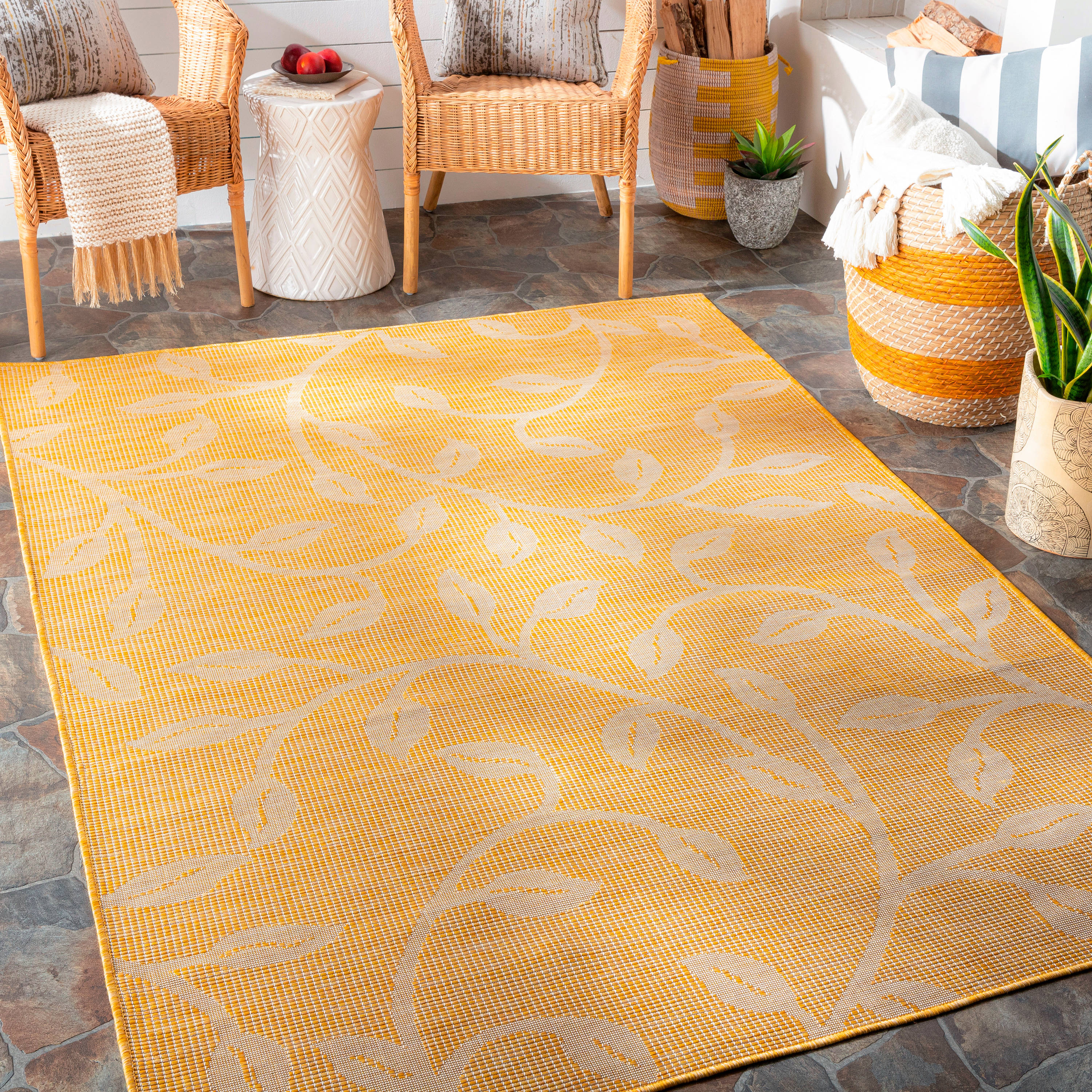 Livabliss PSA2324-537 Pasadena 5 x 7 (ft) Polypropylene Yellow Rectangular Indoor/Outdoor Abstract Oriental Area rug