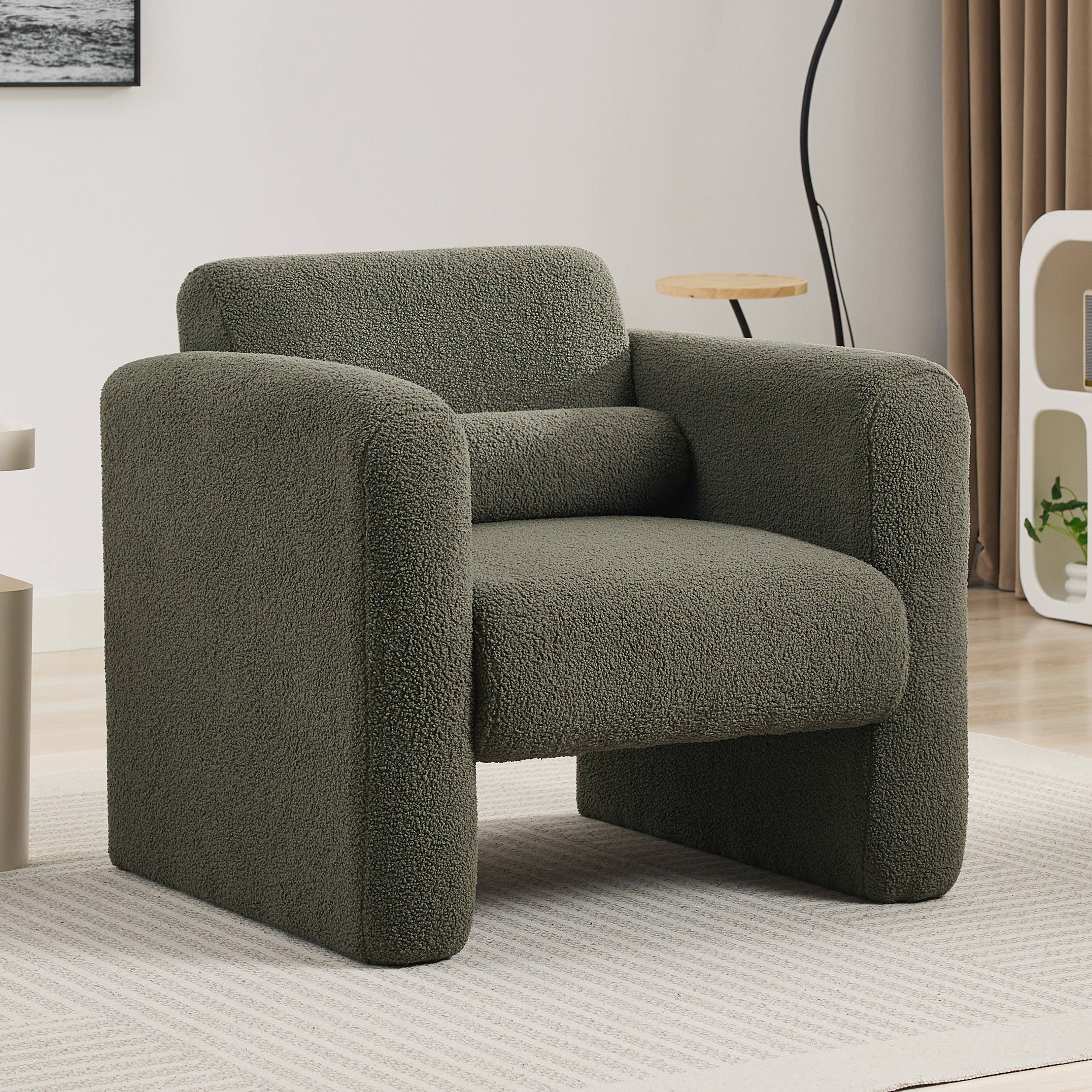Dexmalle WF325072AAG Seaweed Green Modern Soft Accent Chair with Back and Pillow