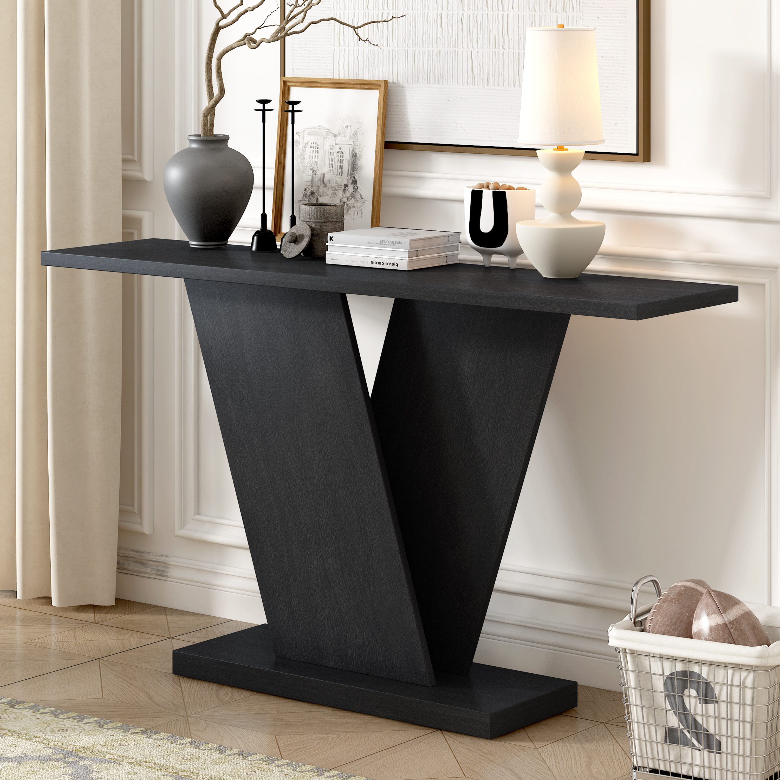 Dexmalle N760P237962B Black Classic V Shape Console Table