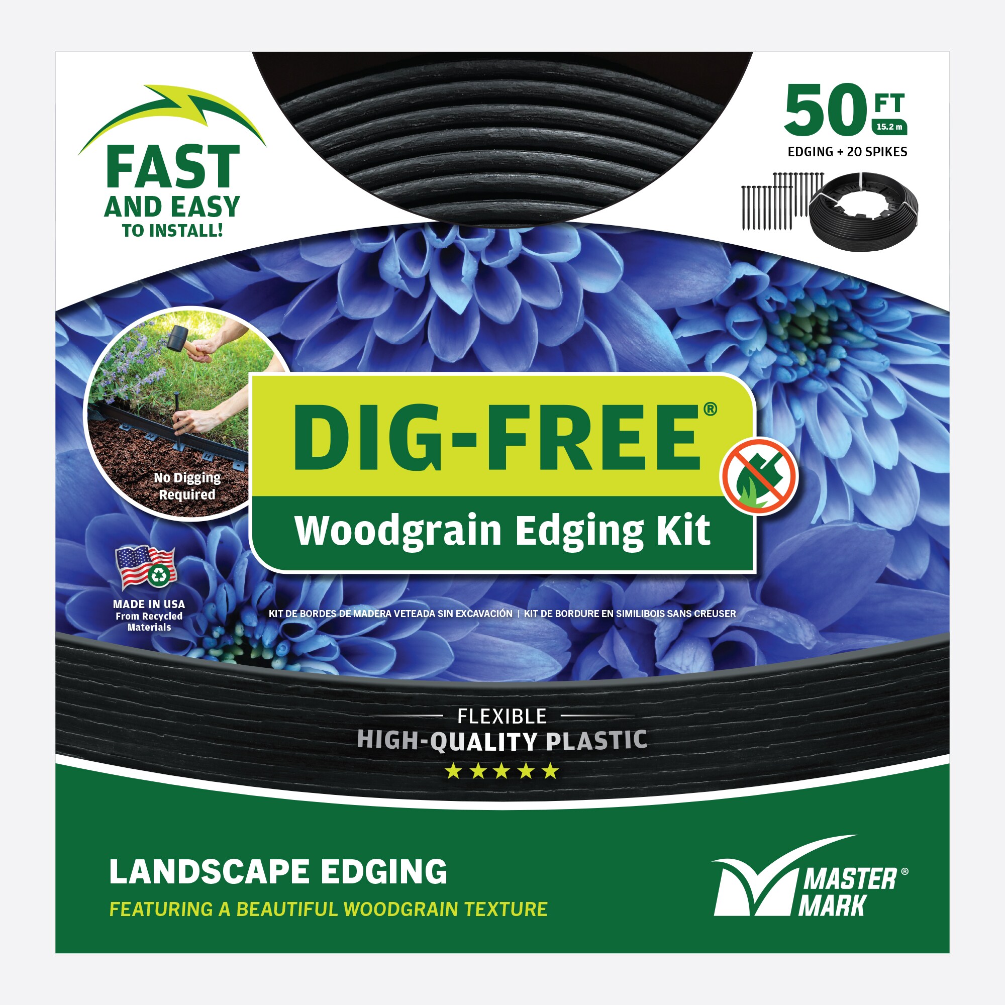 Black Plastic Dig-Free 50 ft. Landscape Edging Kit with Stakes