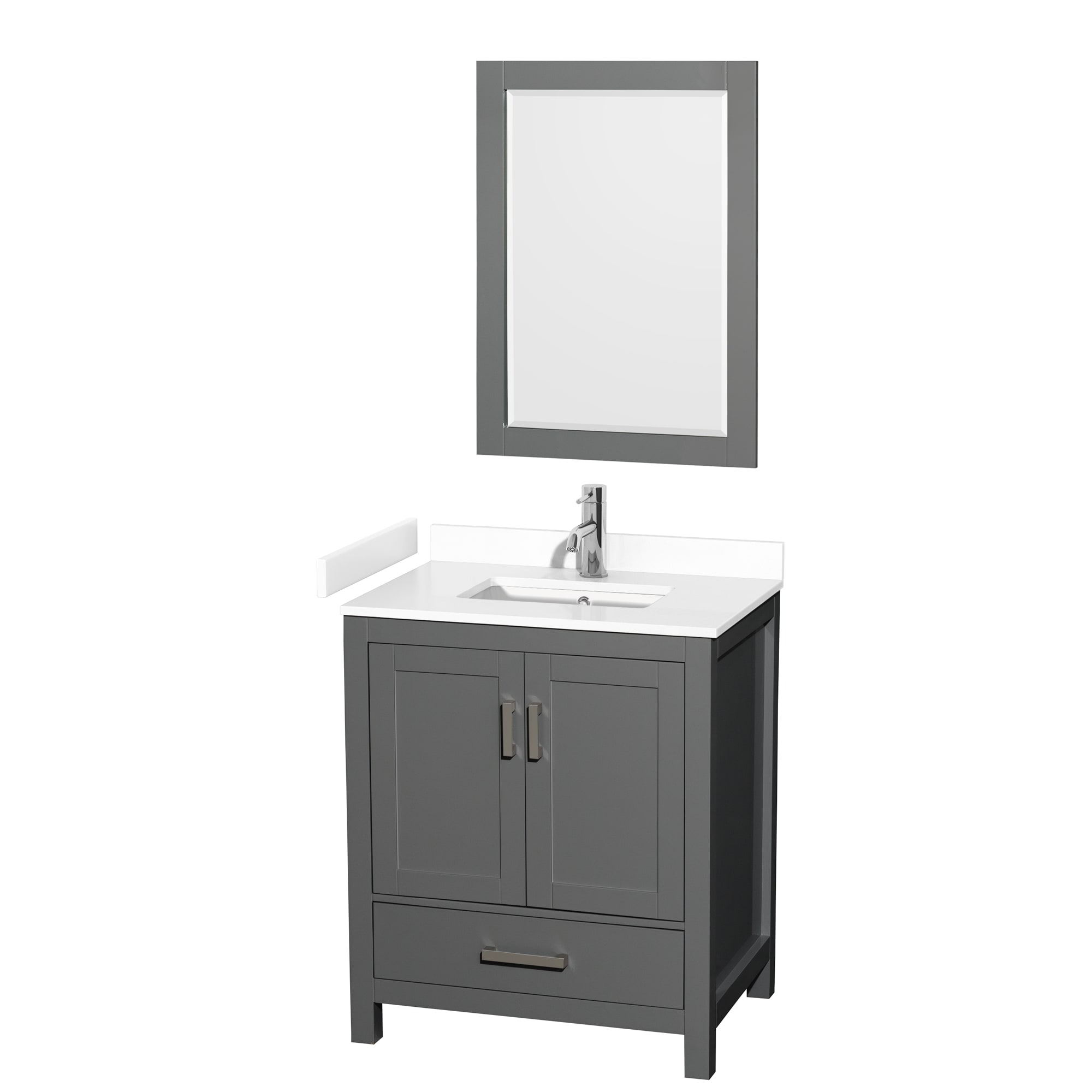 Wyndham Collection WCS141430SKGWCUNSM24 Sheffield 30-in Dark Gray with Brushed Chrome Trim Undermount Single sink Bathroom Vanity with White Cultured Marble Cultured marble Top (Mirror Included)