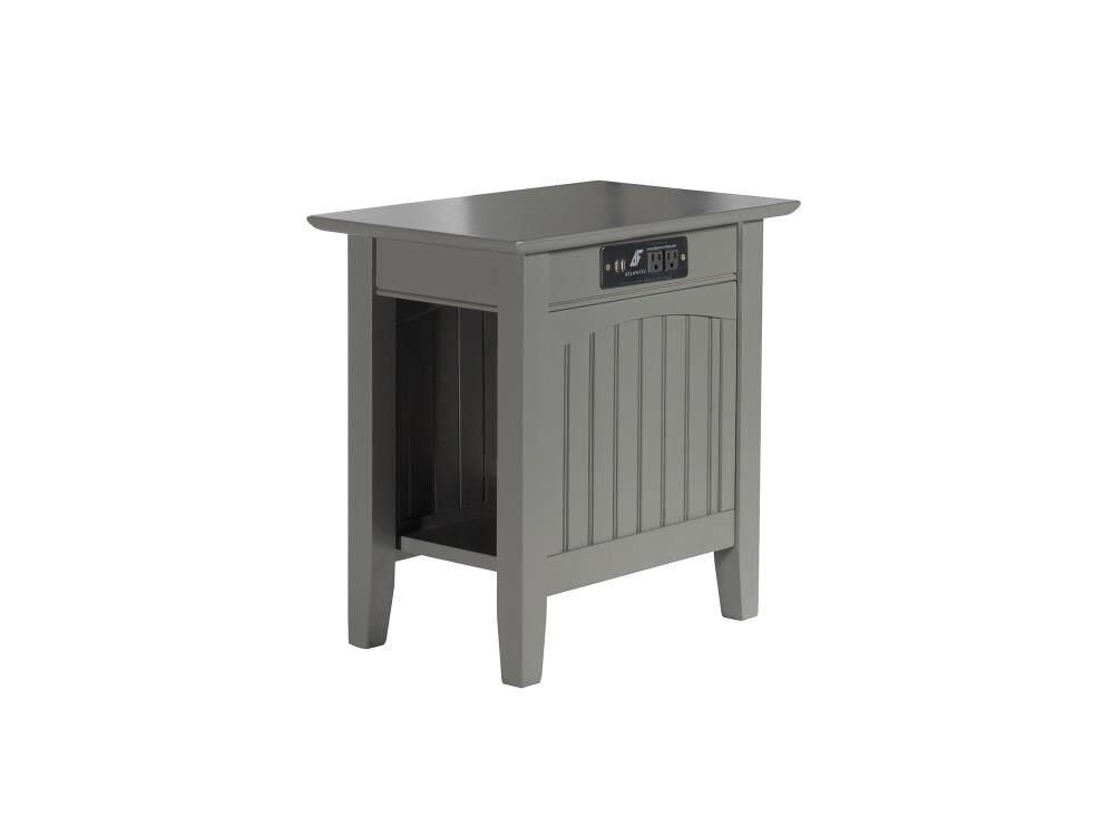 Gray Wood Chair Side Table with Charging Station