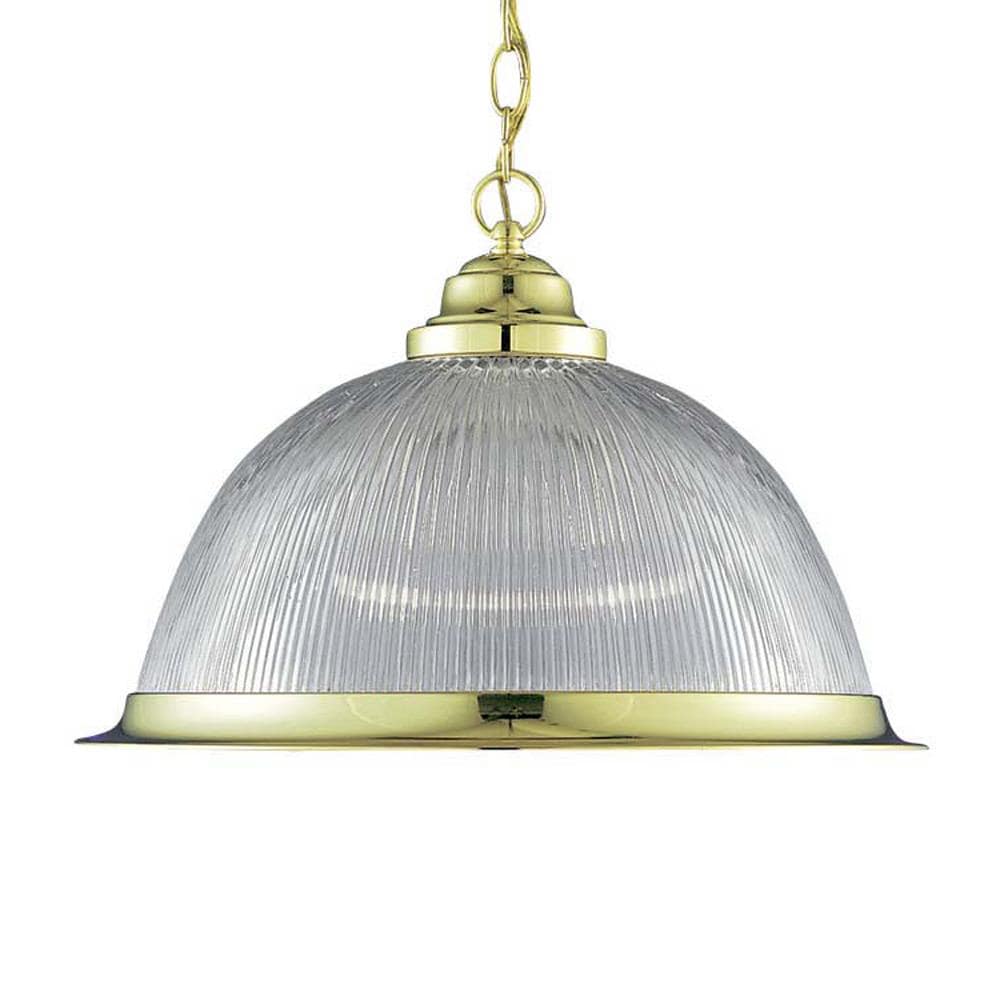 Polished Brass And Clear Ribbed  Glass Chandelier/Pendant 