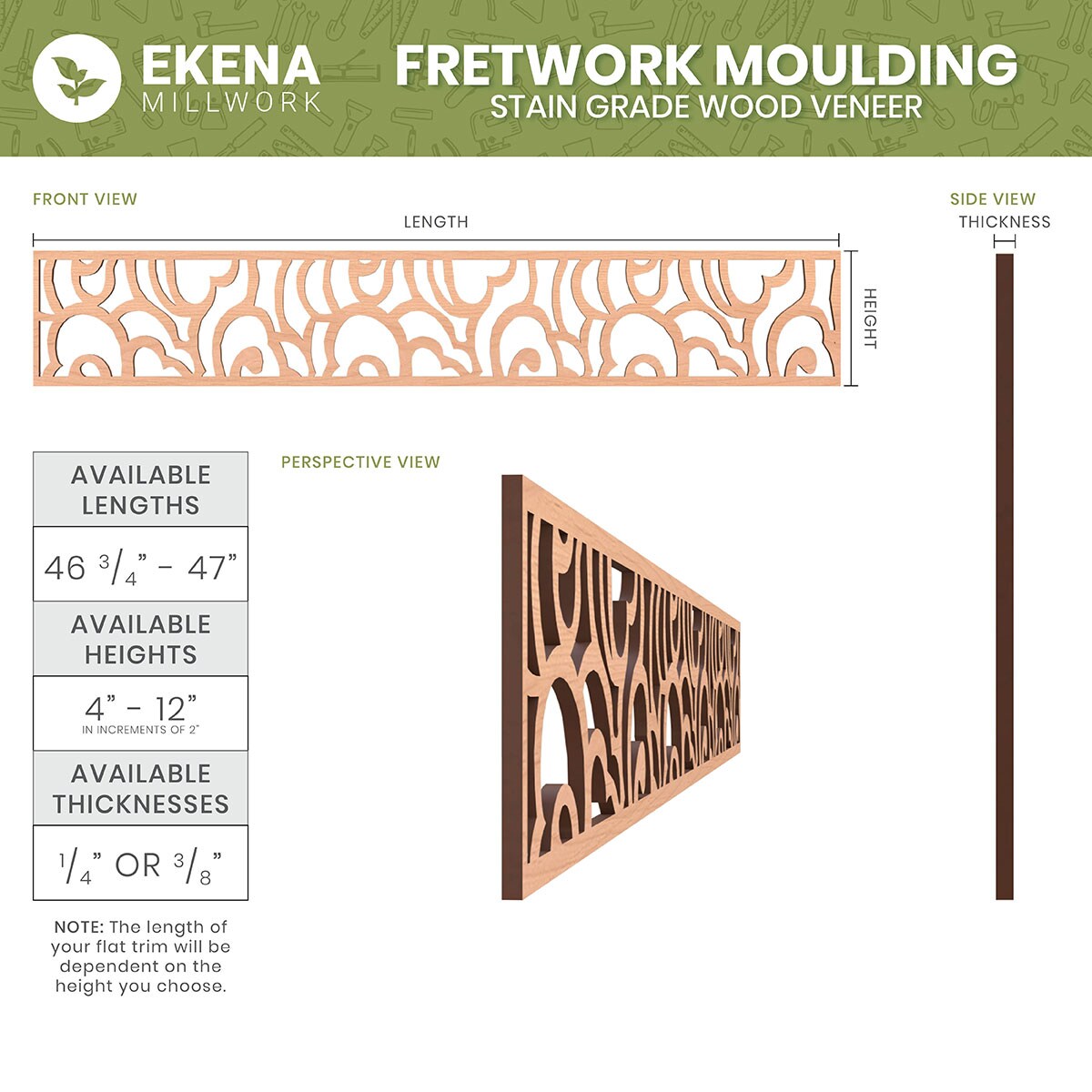 Ekena Millwork Manton Fretwork Flat Trim 8-in X 3.89-ft Red Oak Brown ...