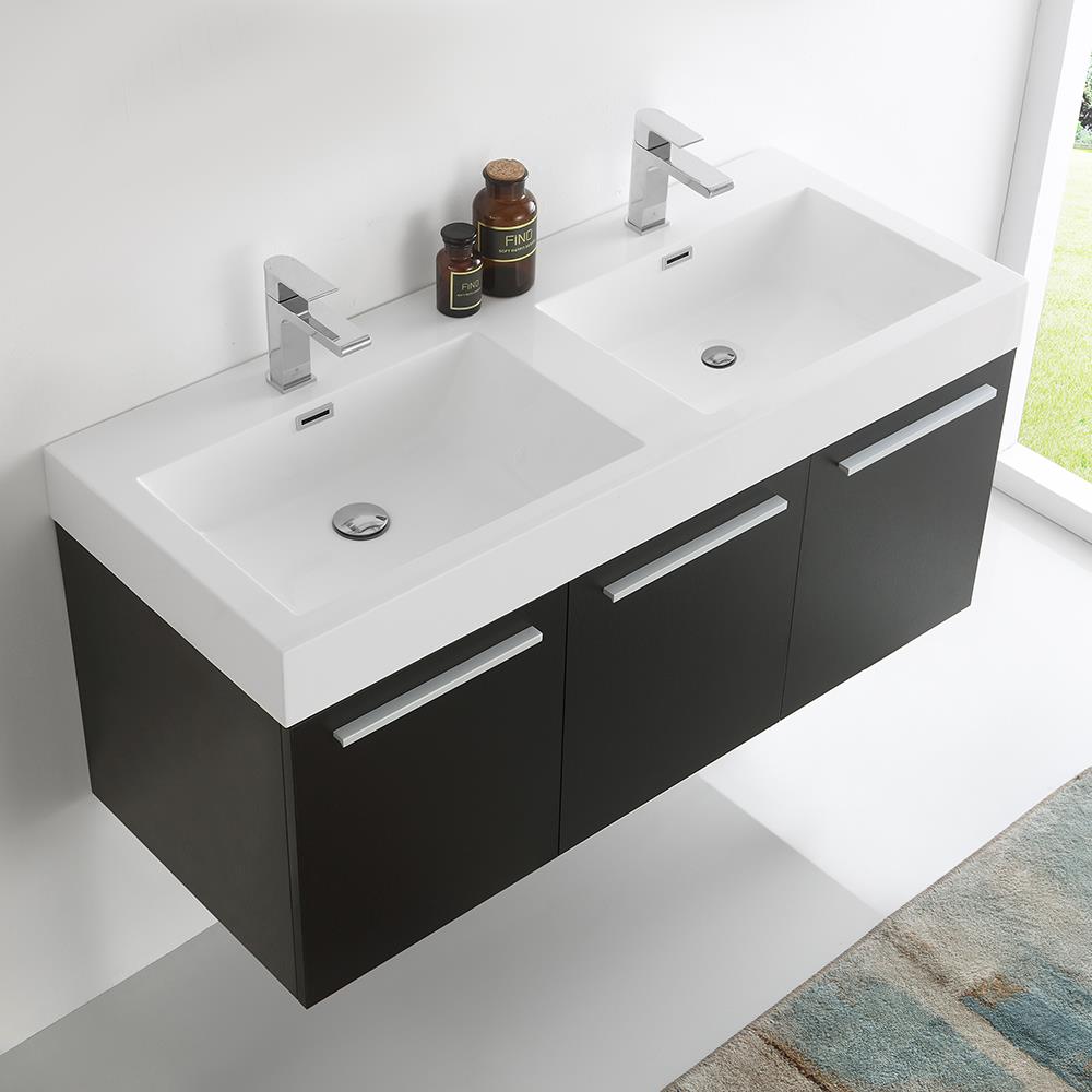 Fresca Vista 48-in Black Double Sink Floating Bathroom Vanity with ...