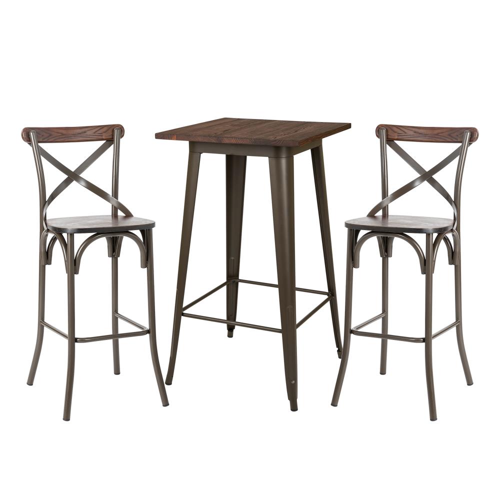 Glitzhome 2001100019 Brown Rustic Dining Room Set with Square Table (Seats 250)