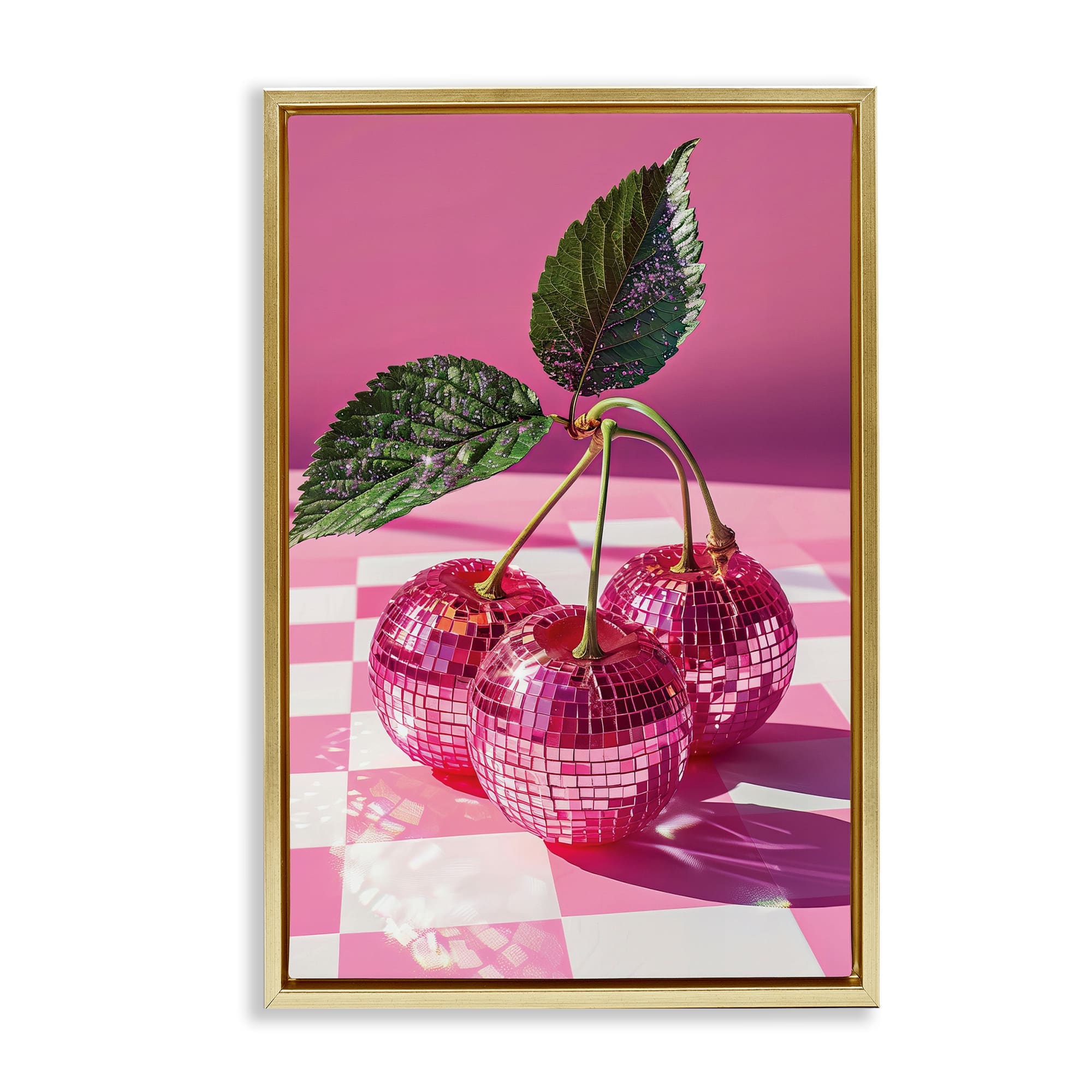Stupell Industries BT-661-FFG-16X24 Disco Cherries on Checkered Floating Frame design by LSR Design Studio