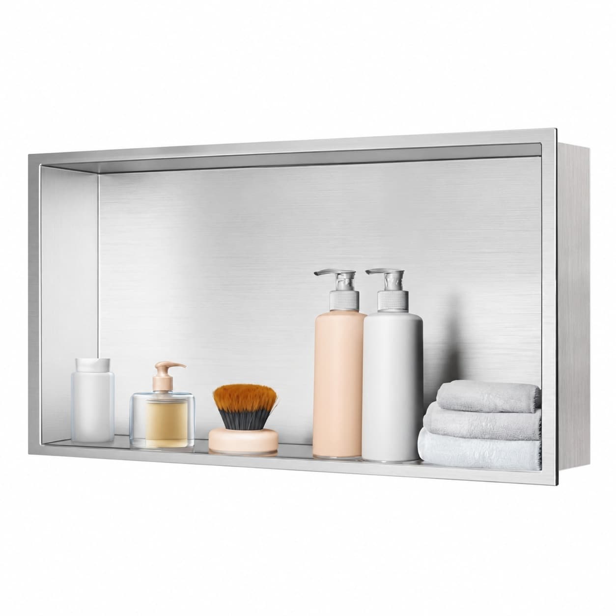Aoibox  Recessed Wall Niche in Stainless Steel 28 in W x 16 in H x 4 in D with Angled Drainage Base for Shower