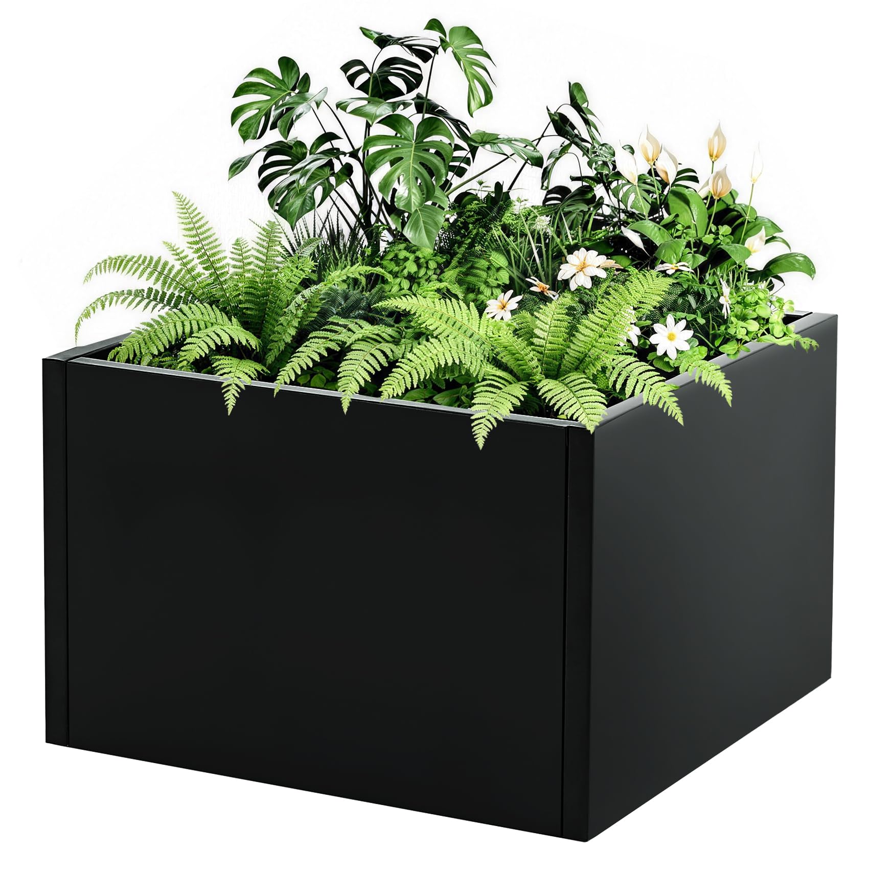 Open Box Projects Aoile Black Square Metal Planter Box without Open Base for Flowers ...