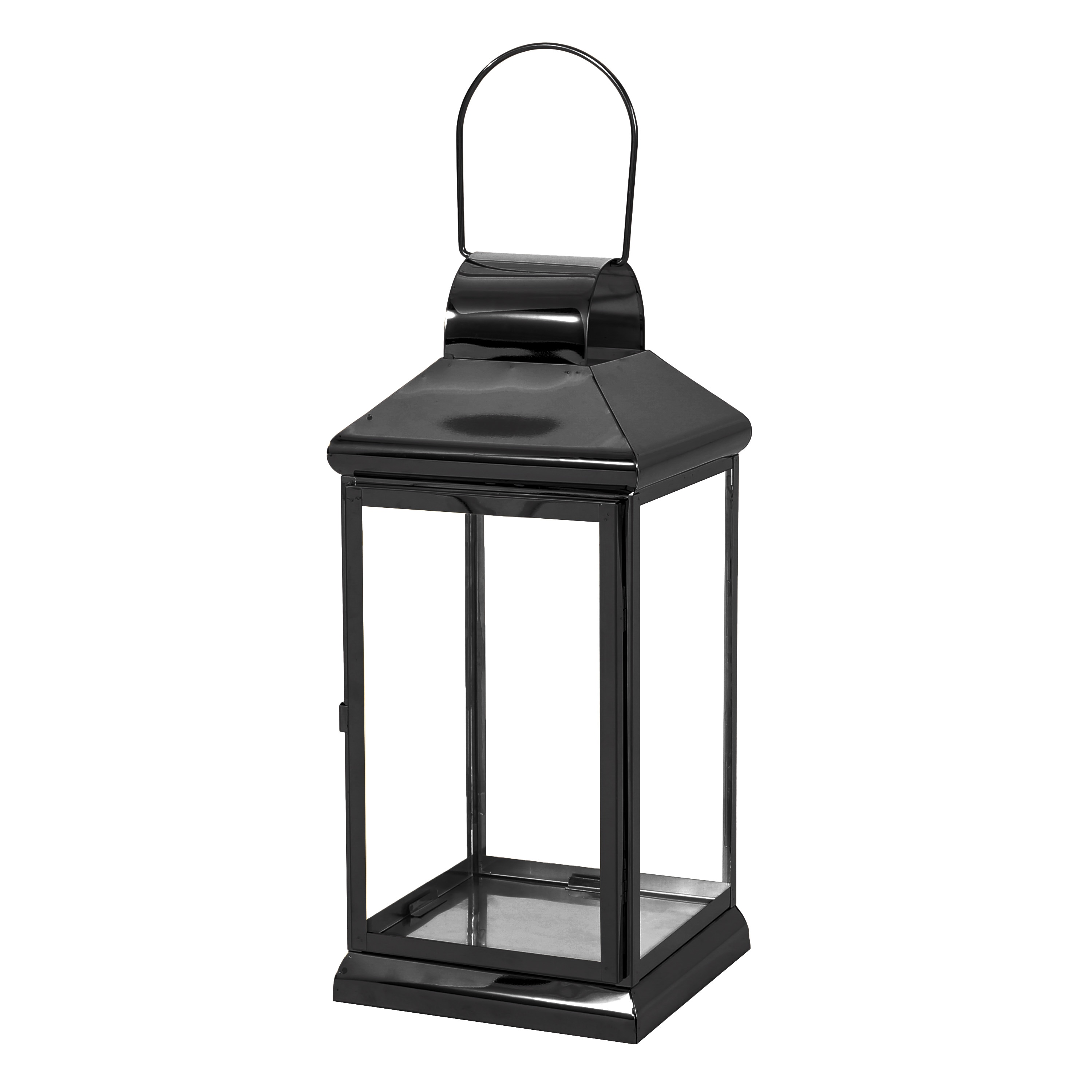 Siavonce XH64455 7.25-in x 16.25-in Black Glass Pillar candle Outdoor Decorative Lantern