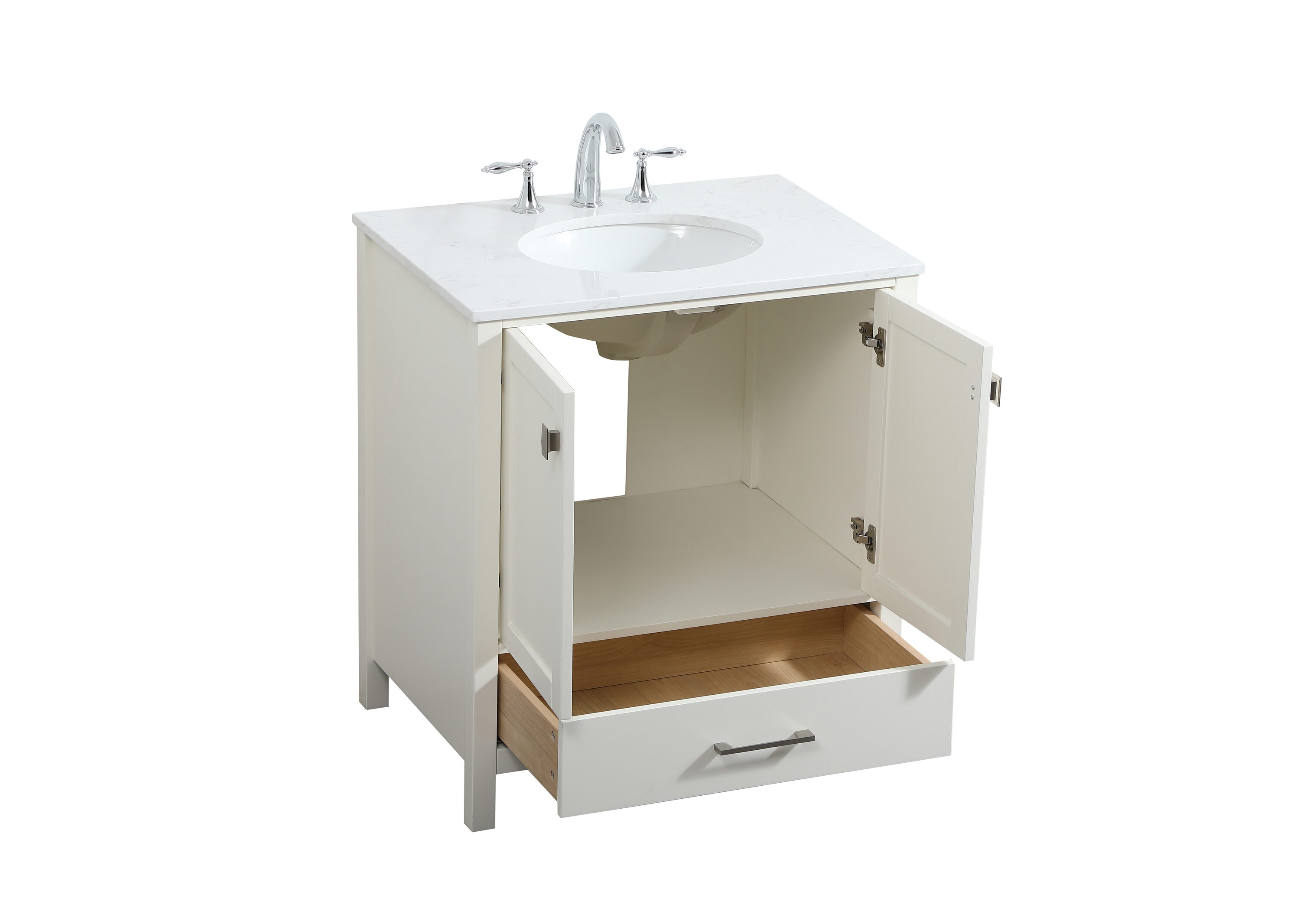 Irene 30" White MDF Single Bathroom Vanity with Quartz Top