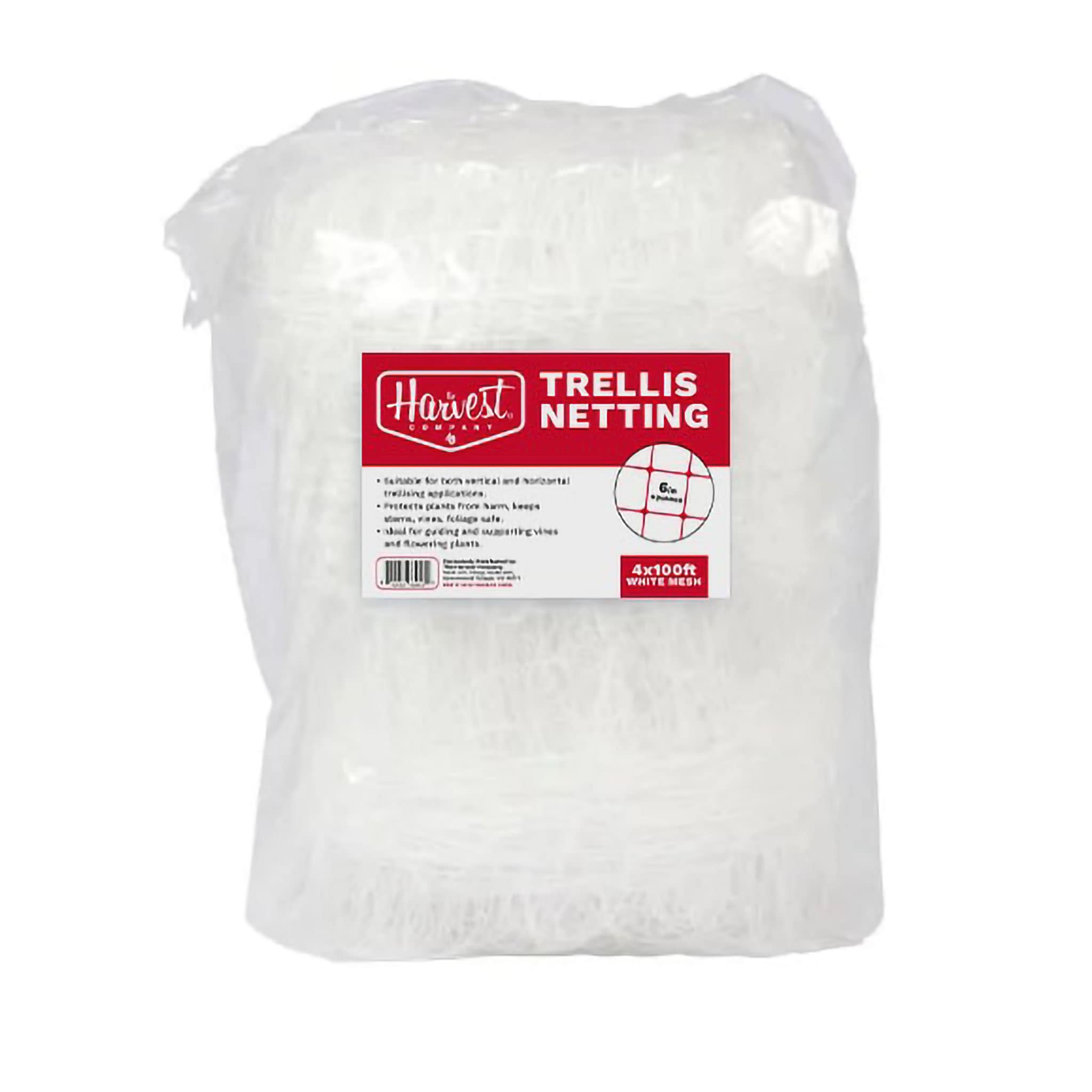 The Harvest Company 1-Pack Heavy-Duty Garden Trellis Netting, 6 in Mesh Squares 1200-in W x 48-in H White Garden Trellis For Climbing Plants For Cucumbers For Roses For Tomatoes