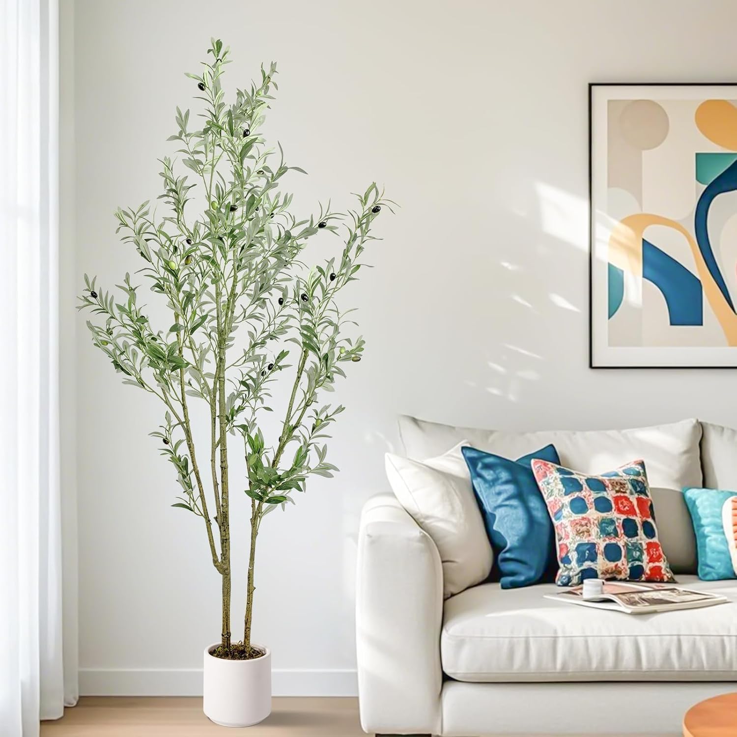 Der Rose 6FT Olive Trees Artificial Indoor Faux Silk Plant with Natural ...