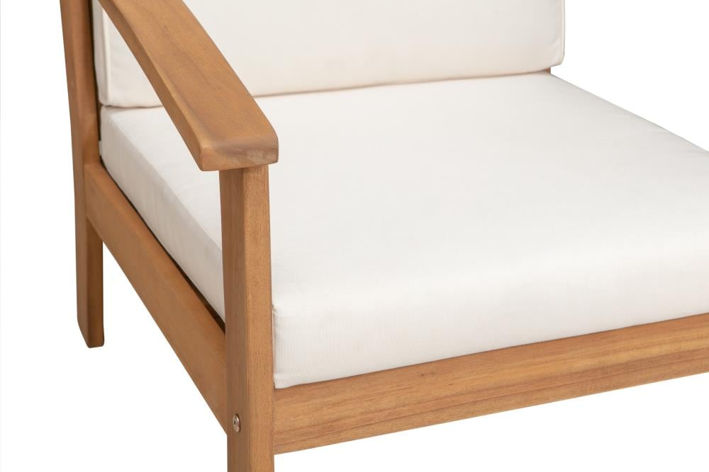 Scandinavian Midcentury Modern Solid Wood Lounge Chair with Cream Cushions