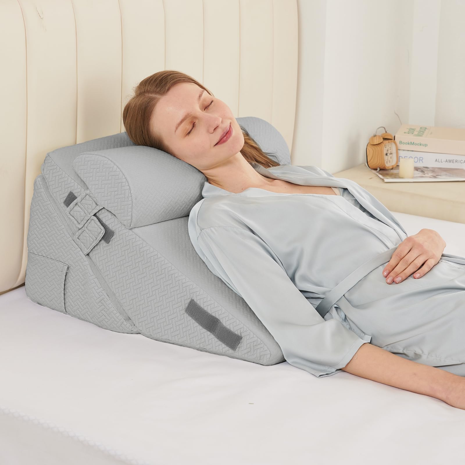 PIGFDK Light Grey Adjustable and 1 Head Pillow Memory Foam Wedge Pillow Set 10 in 1 Multifunctional Support For Post Surgery Recovery Pressure Relief Breathable Cover Machine Washable