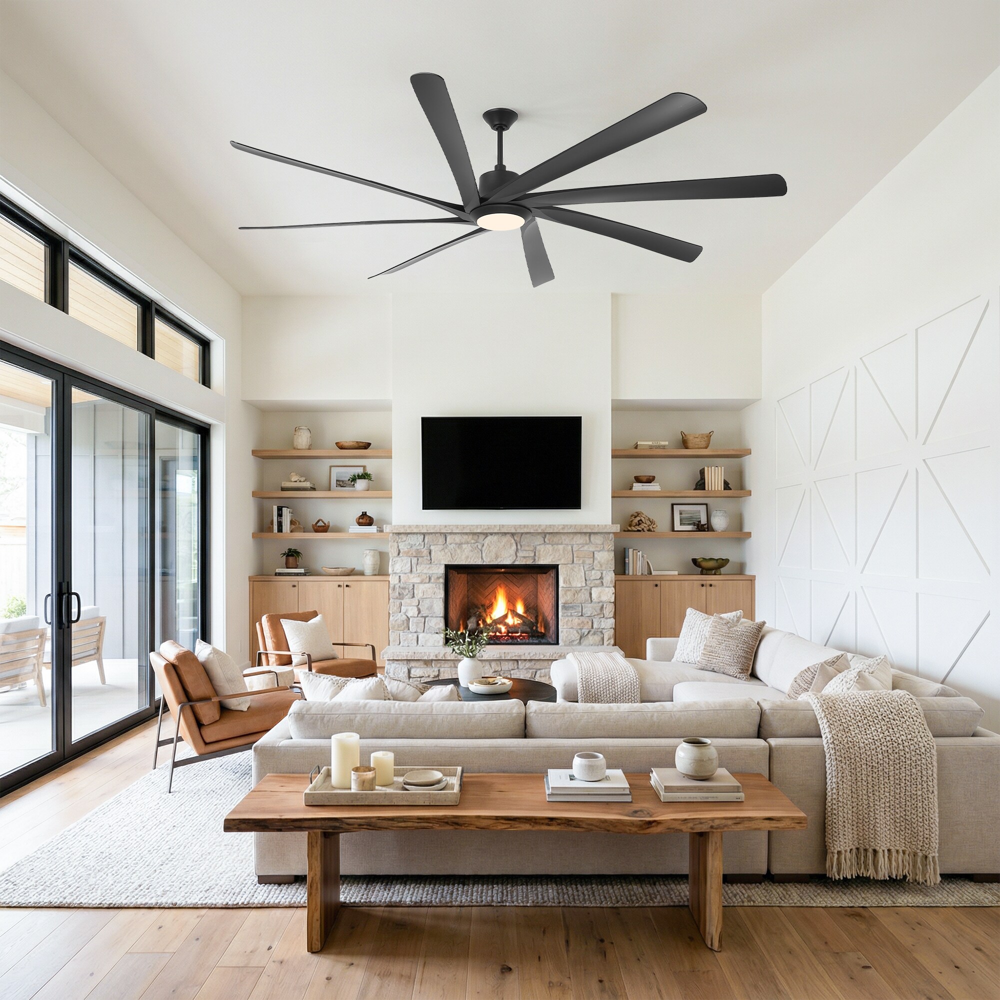 Parrot Uncle Industrial HVLS 100-in Black LED Ceiling Fan With Light and Remote Control Included Sansujyuku sansujyuku.com