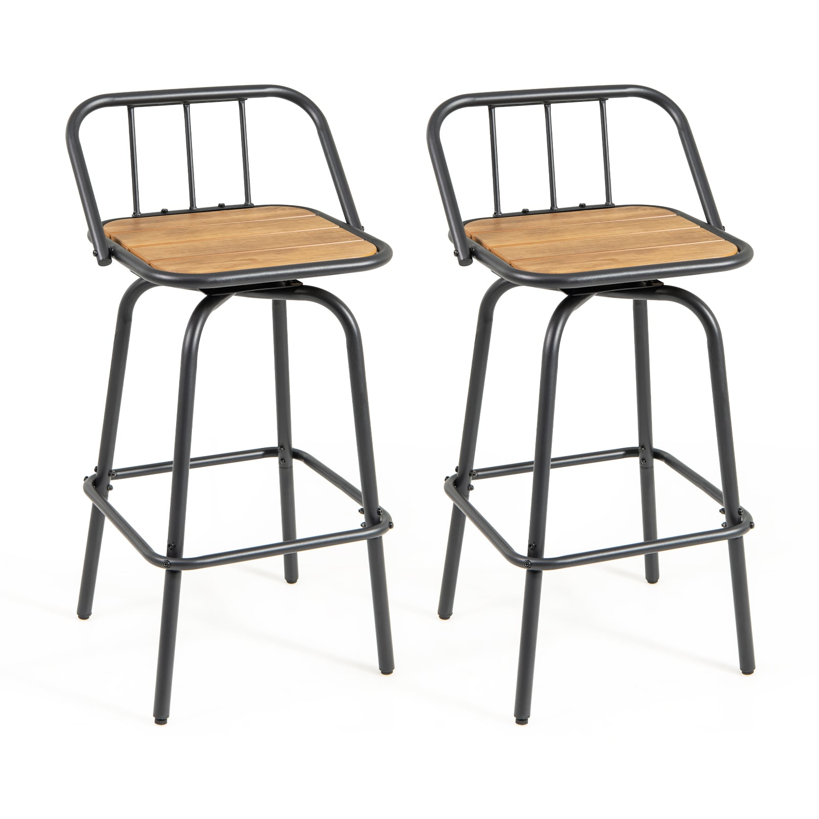 Volenca - Set of 2 360-Degree Swivel Bar Stools with Footrest and Backrest Plastic Wood Seat 18-i...