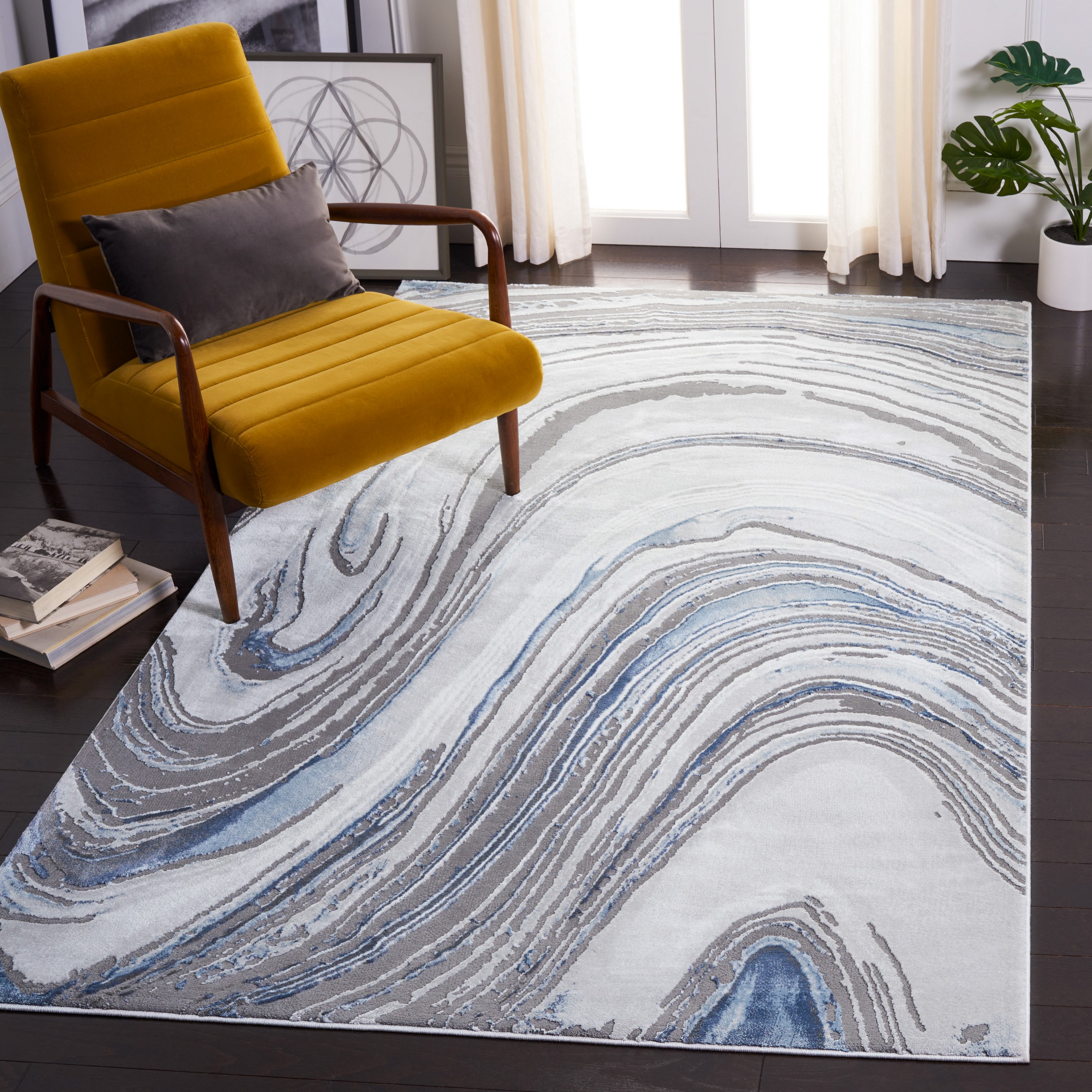 Safavieh CFT845M-3 Craft Siora 3 x 5 (ft) Loomed Polypropylene Blue/Gray Rectangular Indoor Geode Throw rug