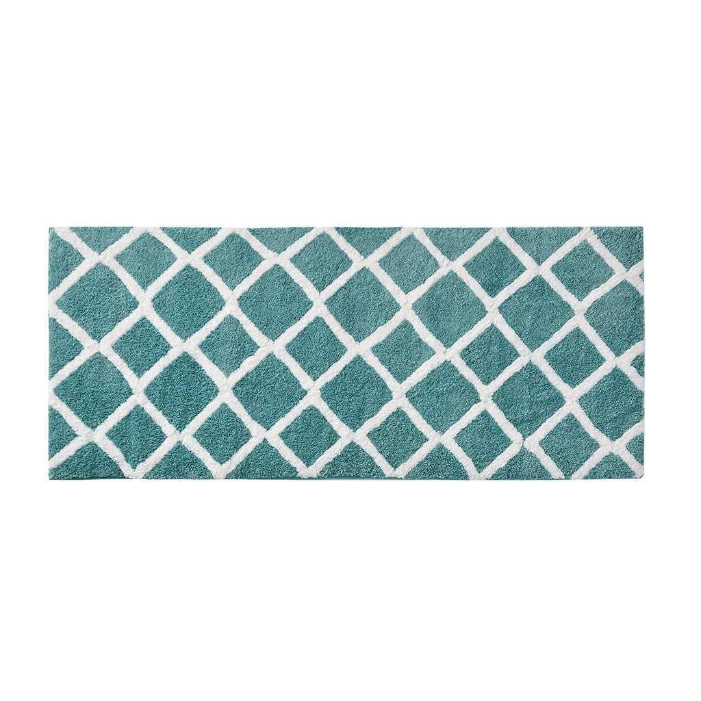 Etokfoks Reversible High Pile Tufted Microfiber Bath Rug 24 in W x 60 in L OEKO TEX Certified Machine Washable Geometric and Border Design #LET0116B20