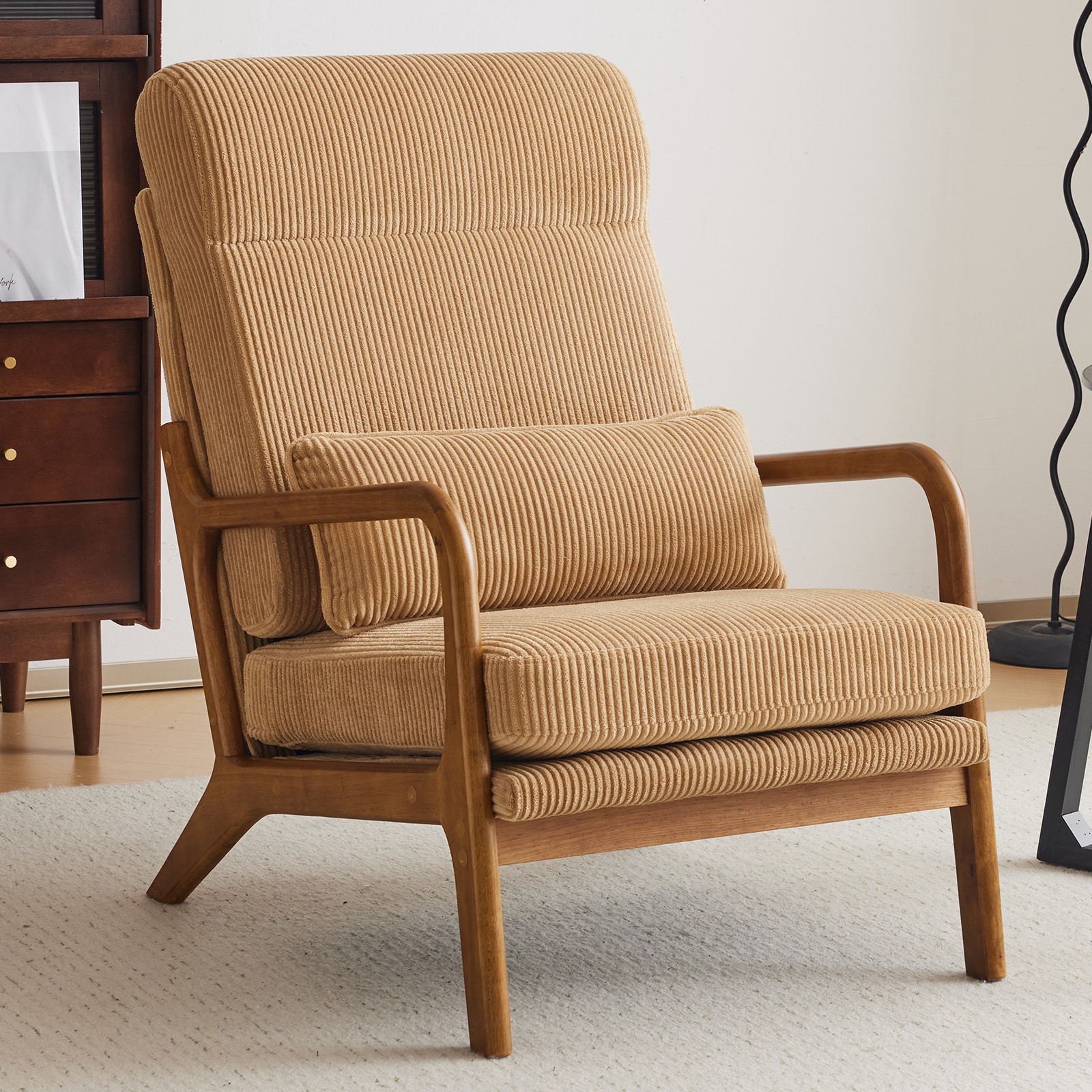 Outopee LO1G98000155 Casual Khaki Corduroy Accent Chair