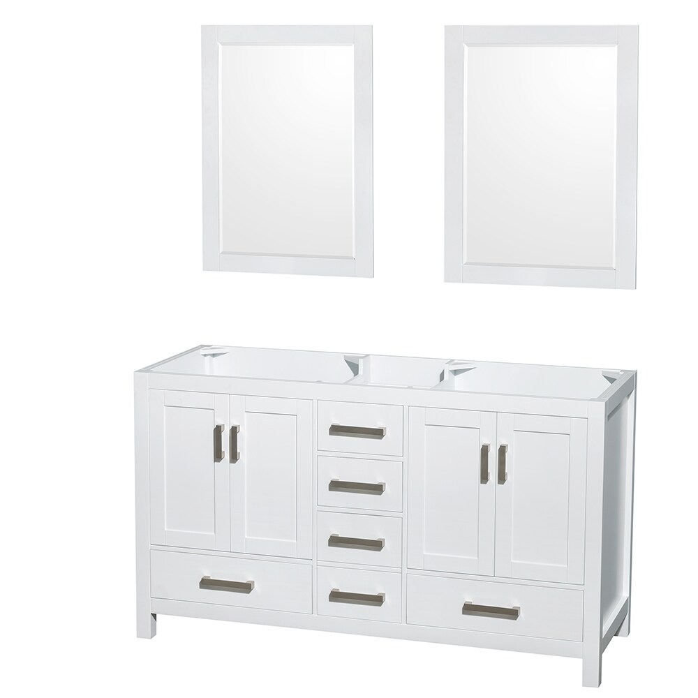 Wyndham Collection WCS141460DWHCXSXXM24 Sheffield 60-Inches White with Brushed Chrome Trim Bathroom Vanity Base Cabinet without Top (Mirror Included)