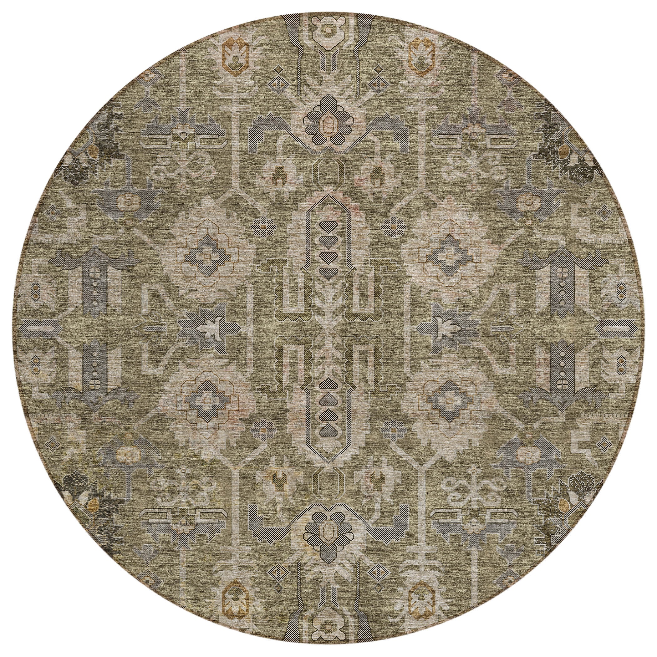 Addison Rugs ACN697BR8RO Chantille ACN697BR 8 x 8 (ft) Polyester Brown Round Indoor/Outdoor Geometric Machine washable Area rug