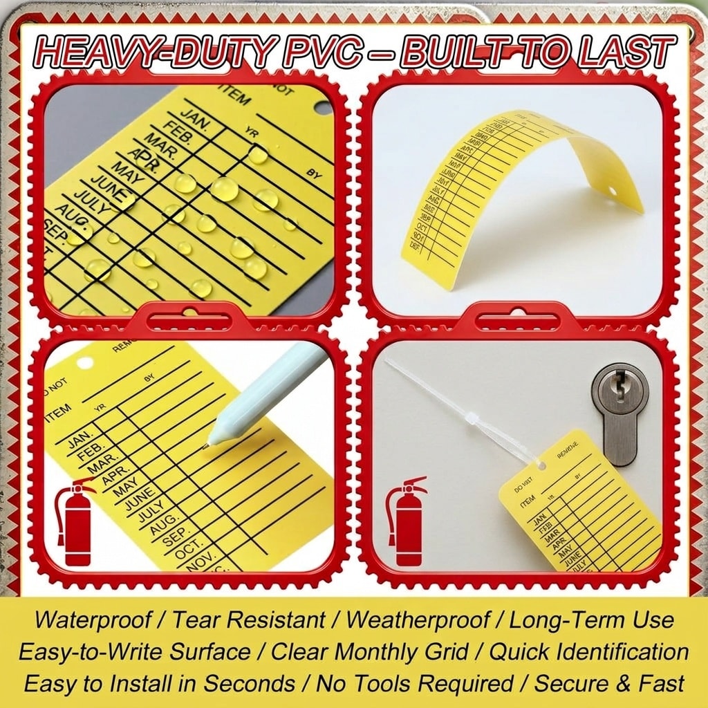 Etokfoks 25 Piece Fire Extinguisher Monthly Inspection Tag Kit Yellow ...