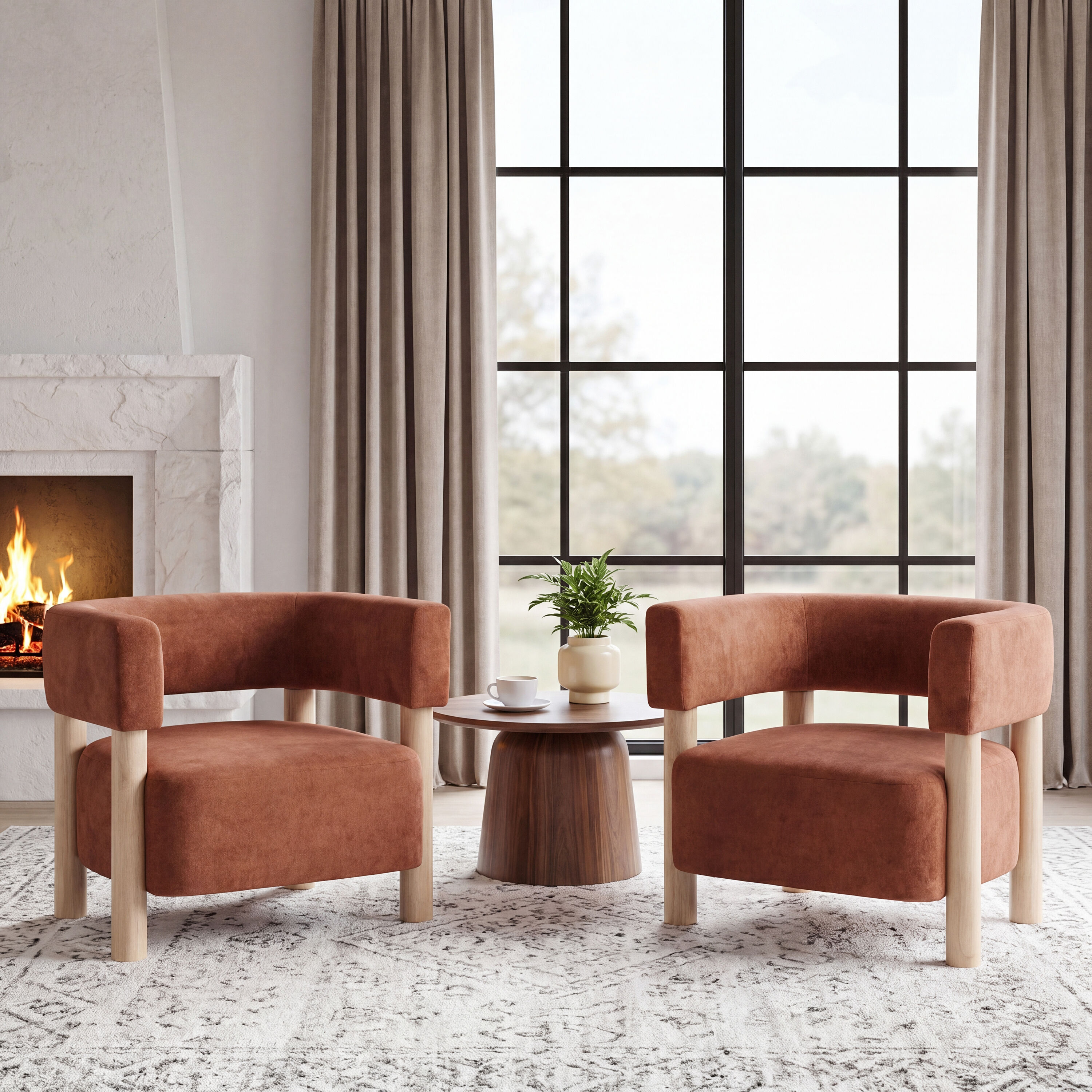 Christopher Knight Home - Burnt Orange Velvet Upholstered Solid Wood Accent Arm Chairs Set of 2