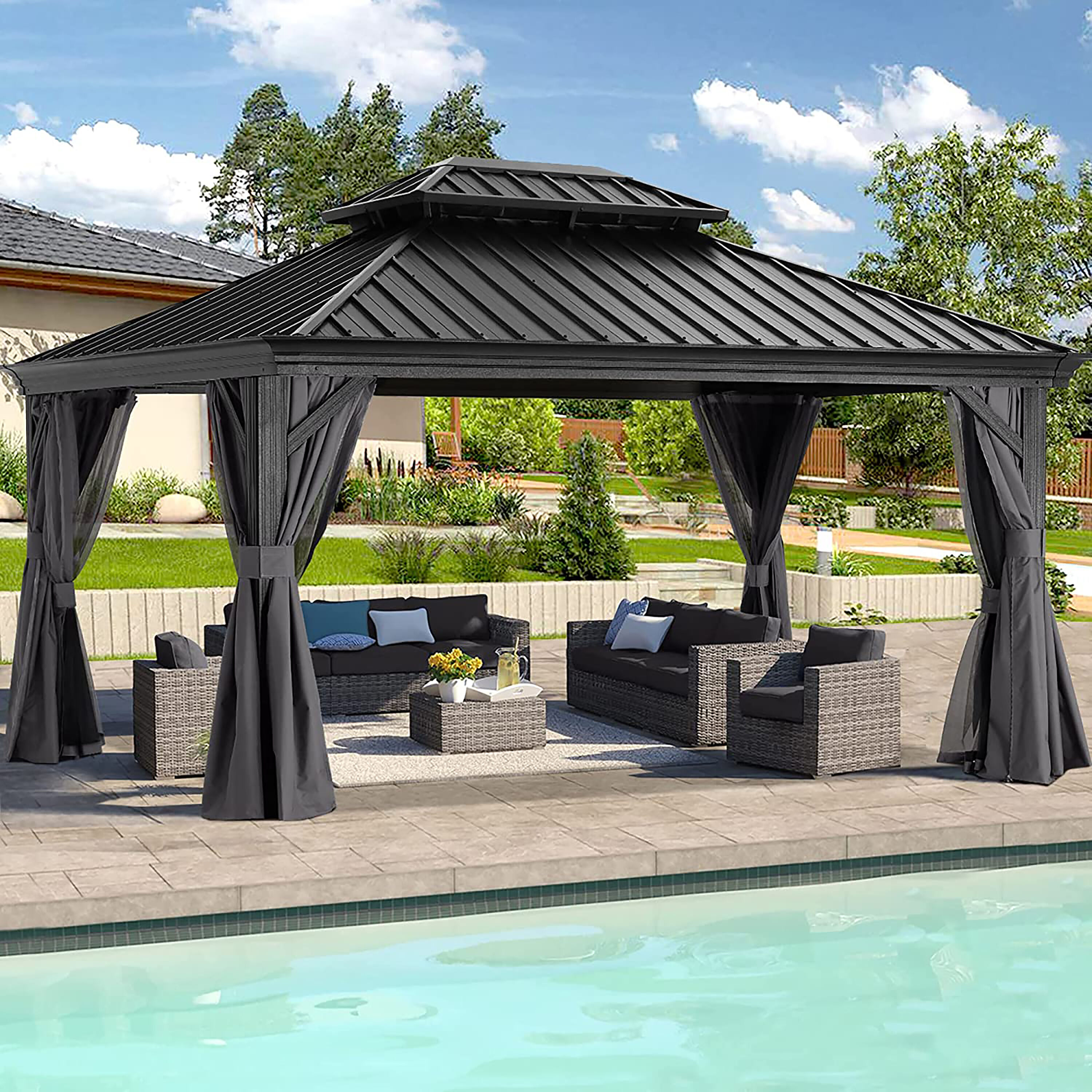 ABCCANOPY 16-ft x 12-ft Rectangle Dark Gray Metal Steel Roof Gazebo ...